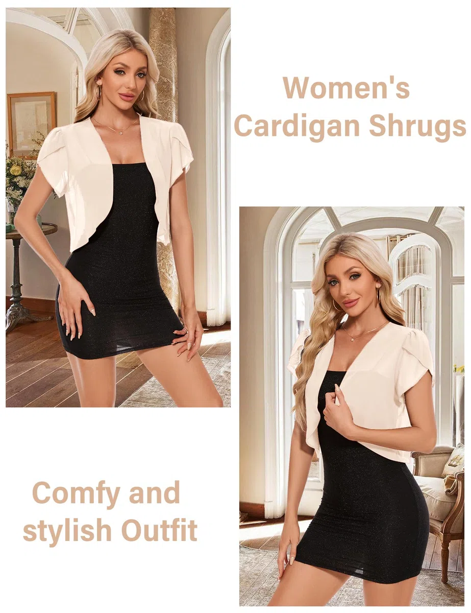HANERDUN Donna Bolero Giacca Corta Primavera Estate Gilet Donna Bolero Manica Petalo Chiffon Cardigan Leggero per Abiti da Sposa Senza Spalline