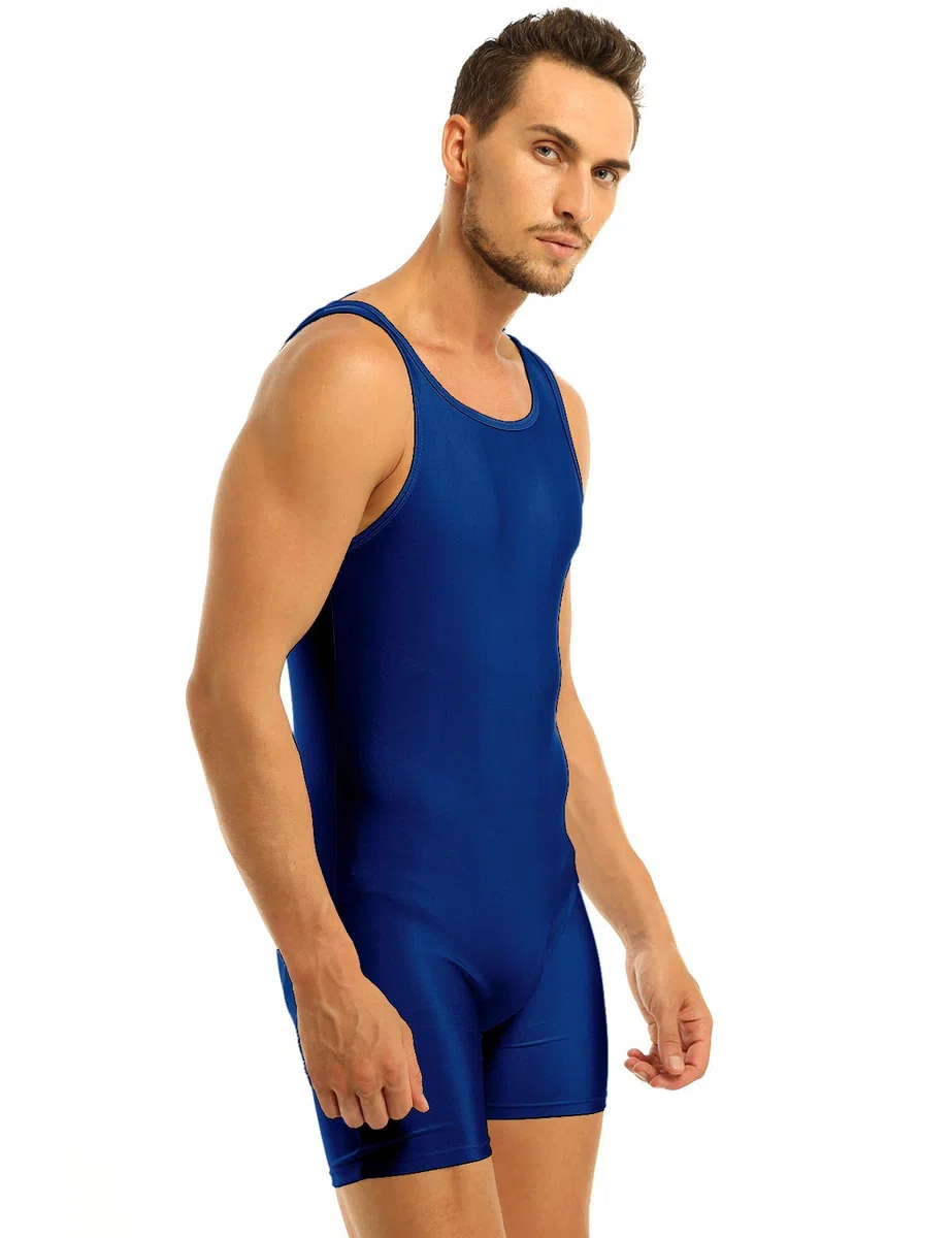 inlzdz Body Uomo da Danza Sport Tuta Intera Corta Body da Ginnastica Artistica Leotard Senza Manica Bodysuit Jumpsuit Completo Intimo Palestra Allenamento Fitness