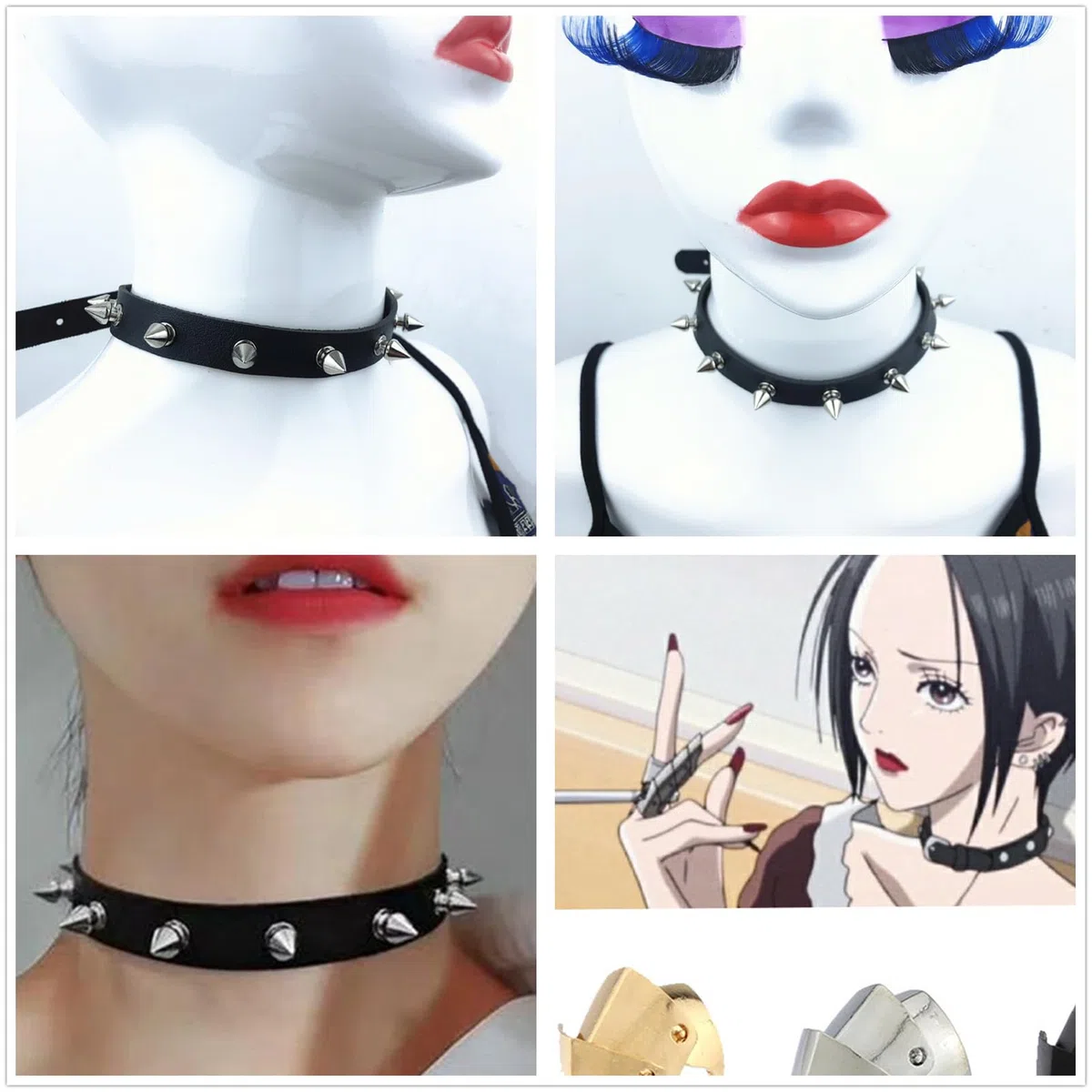 XHBTS Nana Anime Collana Keychian PU Girocollo e Adesivi Cosplay Anello per Nocche Gotico Osso Punk Gioielli Accessori Puntelli, Metallo, Perla