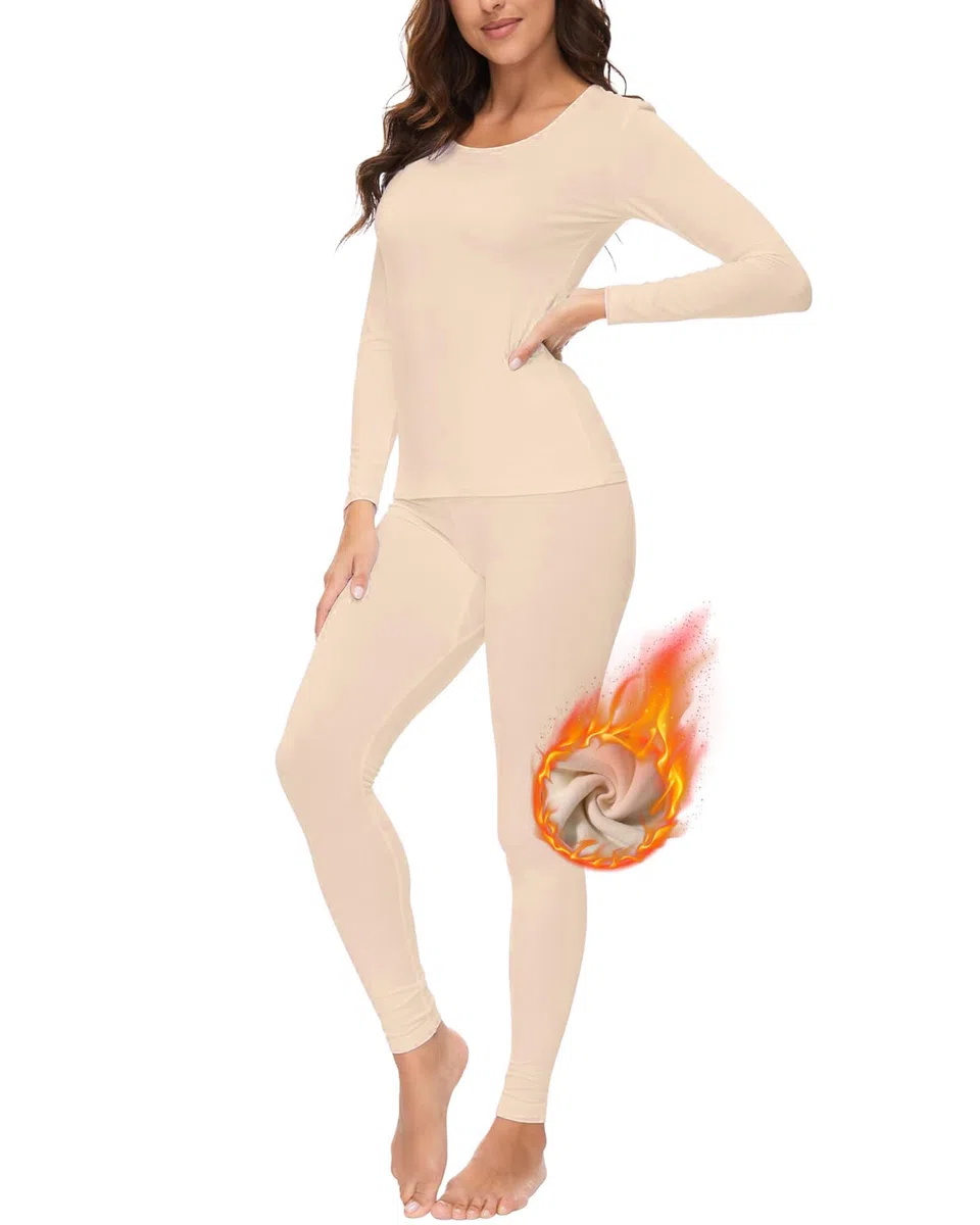 Intimo Termico Set Donna Invernale, Maglietta Manica Lunga e Pantaloni Termici, Magliette Caldo Set (Adatto a Peso Inferiore a 75kg)