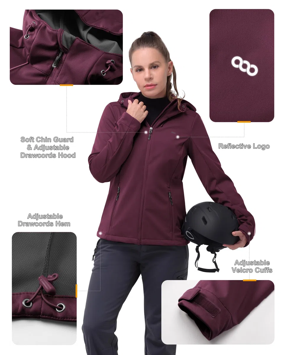 33,000ft Giacca softshell da donna, impermeabile, antivento, traspirante, da corsa, leggera, con cappuccio, per corsa, ciclismo, escursionismo, primavera, autunno