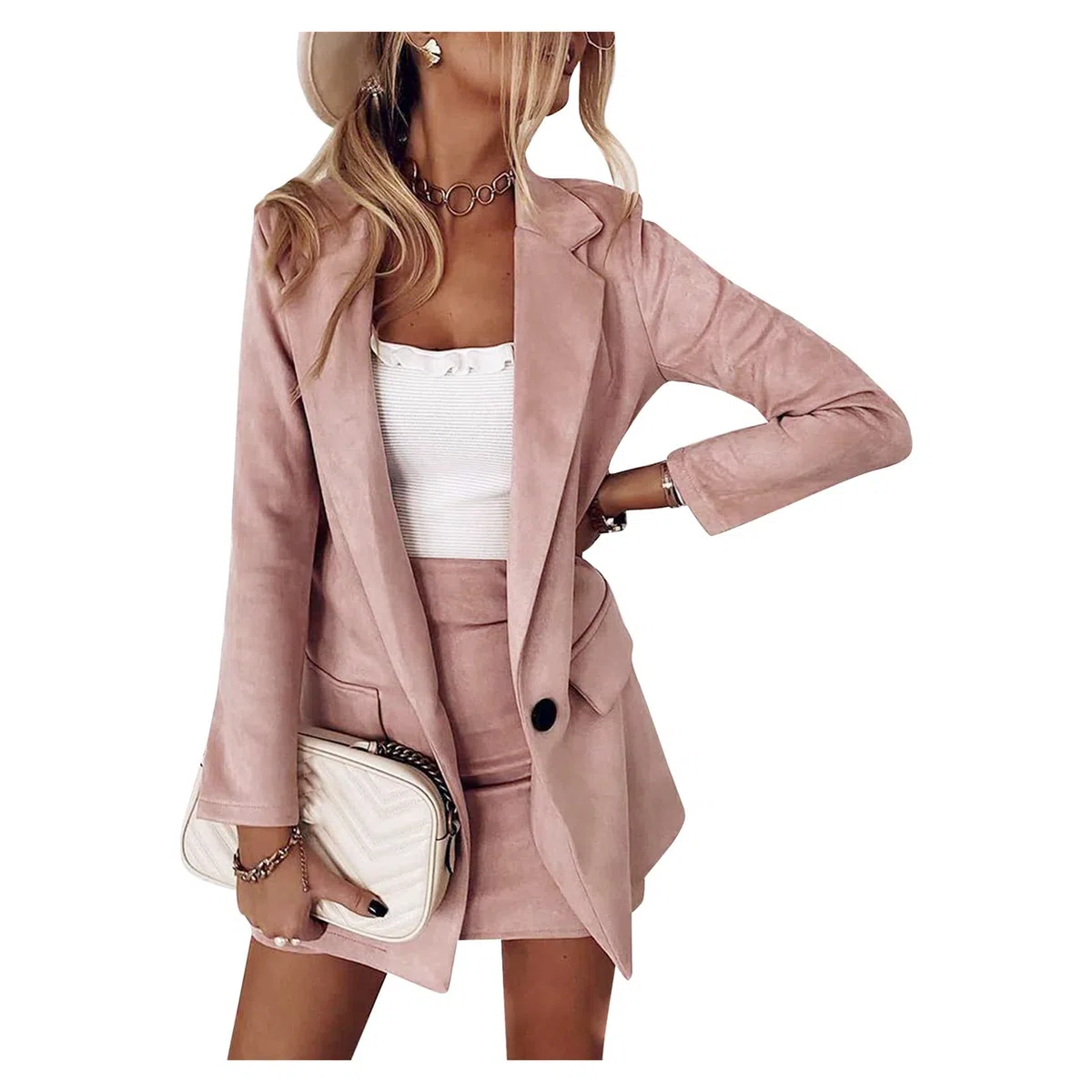 Dawwoti Completo da Donna Formale con Gonna in 2 Pezzi, Giacca con Bavero E Minigonna Aderente, Completo per Ufficio, Set da Lavoro da Donna, in Due Pezzi