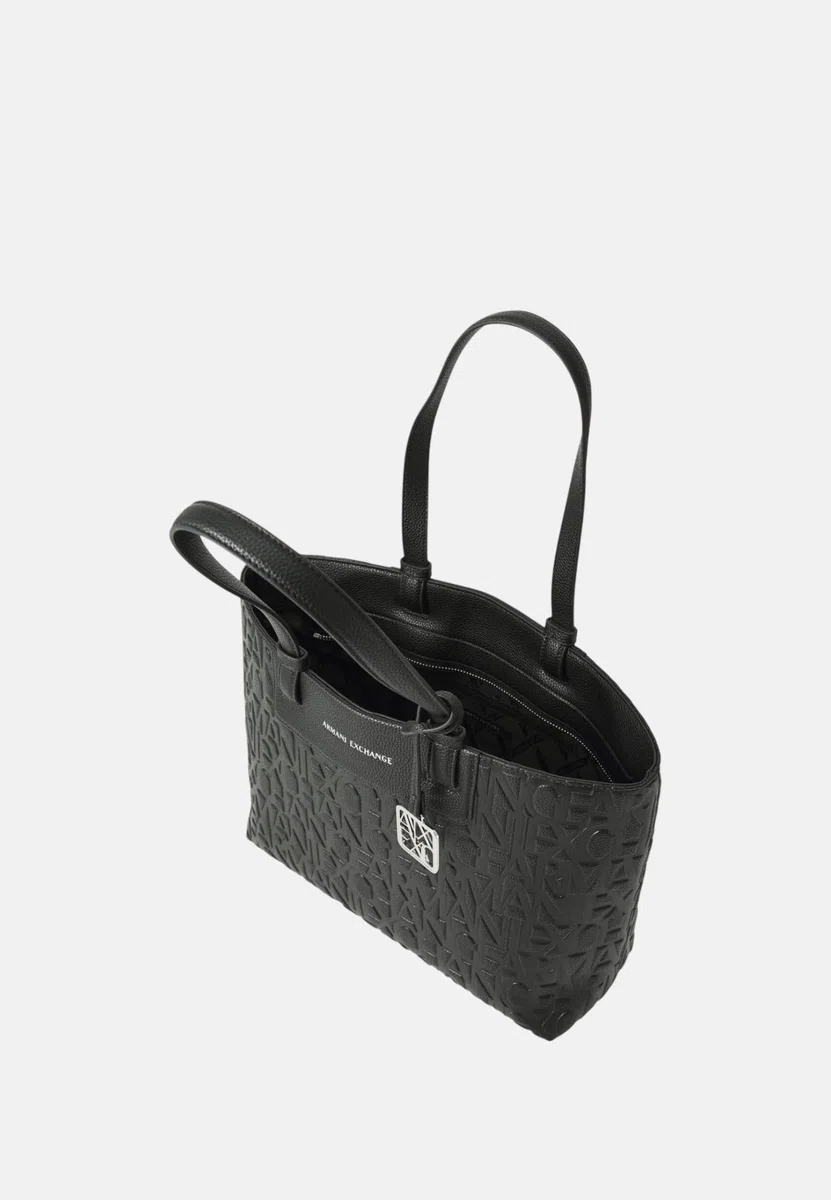 Armani Exchange Women's Liz Patent Embossed Logo Texture Shopping Bag, Black, TU