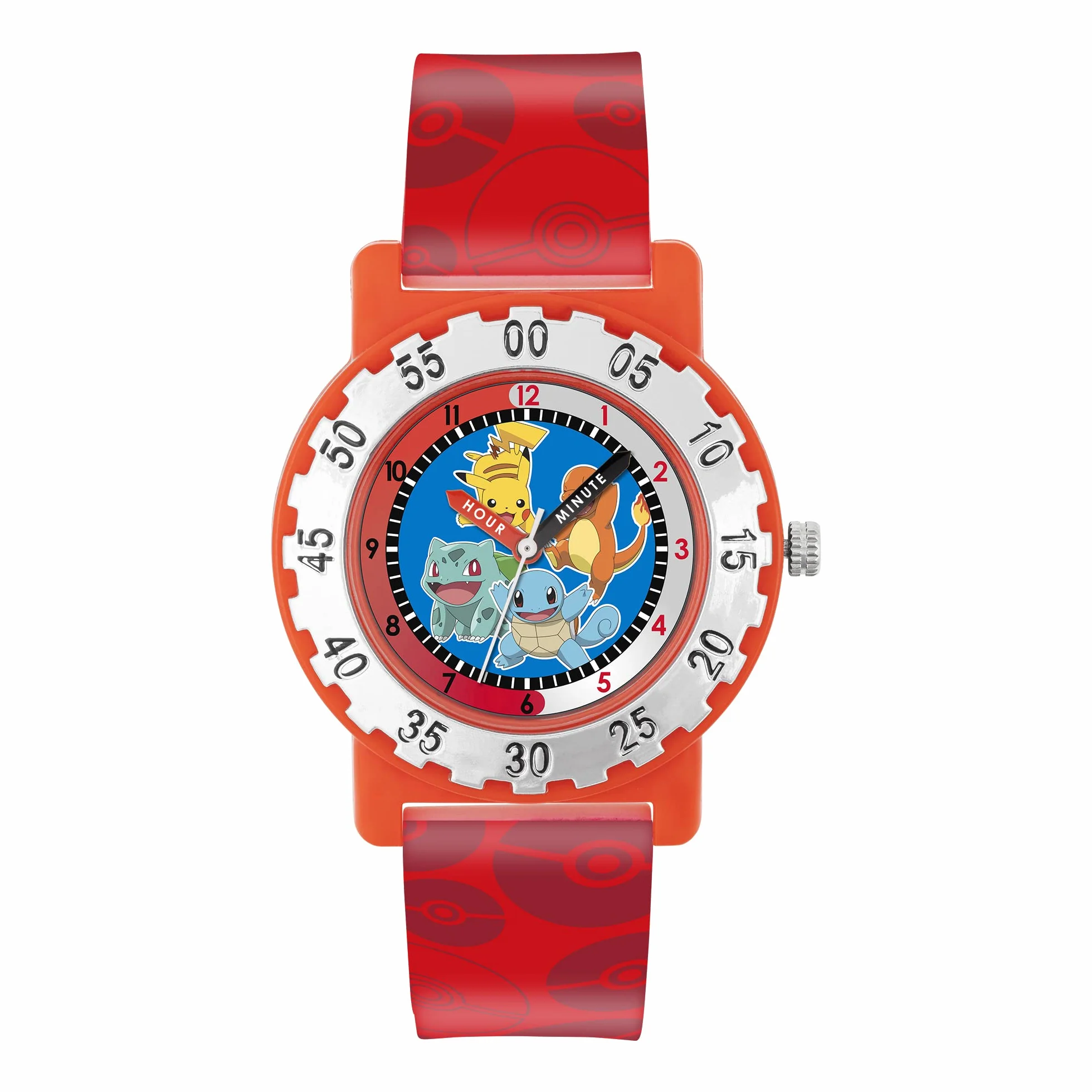 Pokemon POK4194 - Orologio analogico al quarzo da ragazzo, con cinturino in silicone, Rosso, Cinturino