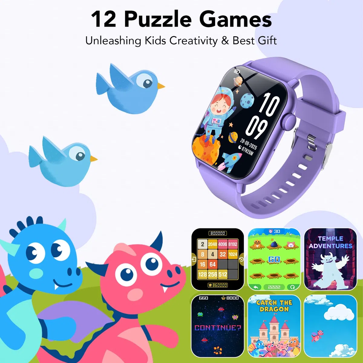Smartwatch per Bambini 3-12 con Fitness Tracker, Orologio Smartwatch Bambini con Contapassi, Giochi, Frequenza Cardiaca,Monitor del Sonno,IP68 Impermeabile
