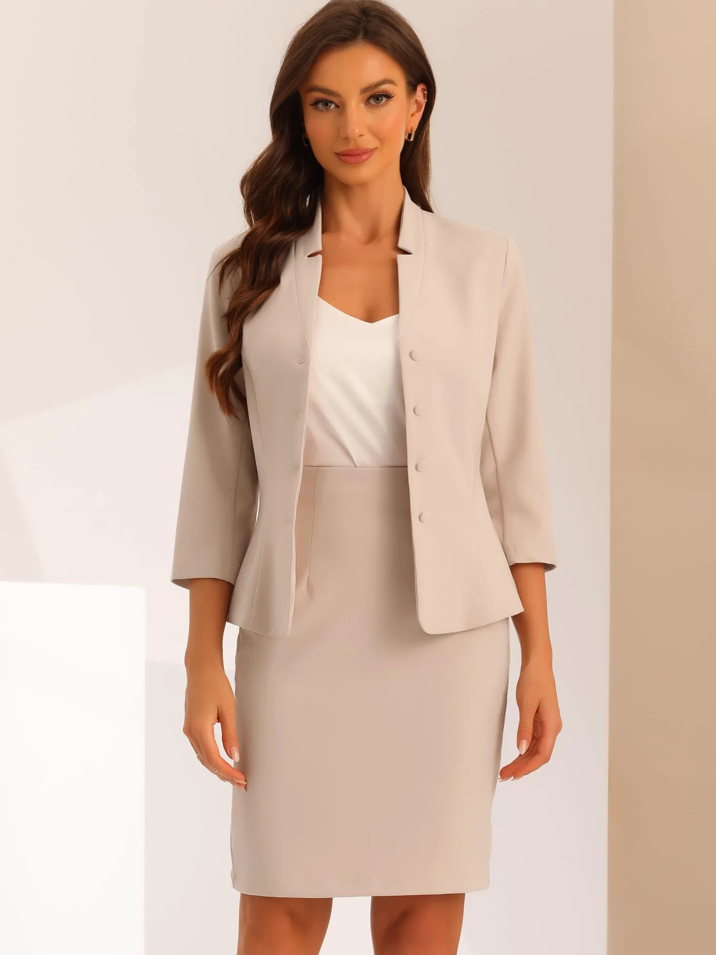 Allegra K Donna Set Gonna da Lavoro per Abiti in 2 Pezzi Blazer con Colletto Dentellato Gonne A Tubino
