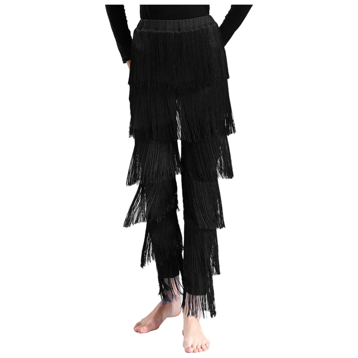 Pantaloni da danza latina con frange da donna, pantaloni da danza Rumba Tango Chacha Salsa, costume da ballo