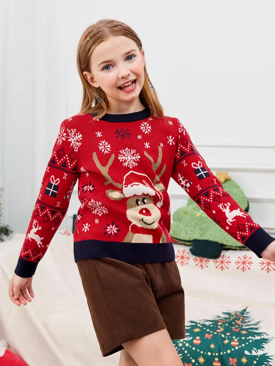 Saodimallsu Maglioni Natalizi Famiglia Donna Uomo Bambini Unisex Maglione di Natale Motivo Renna Maglione Invernale