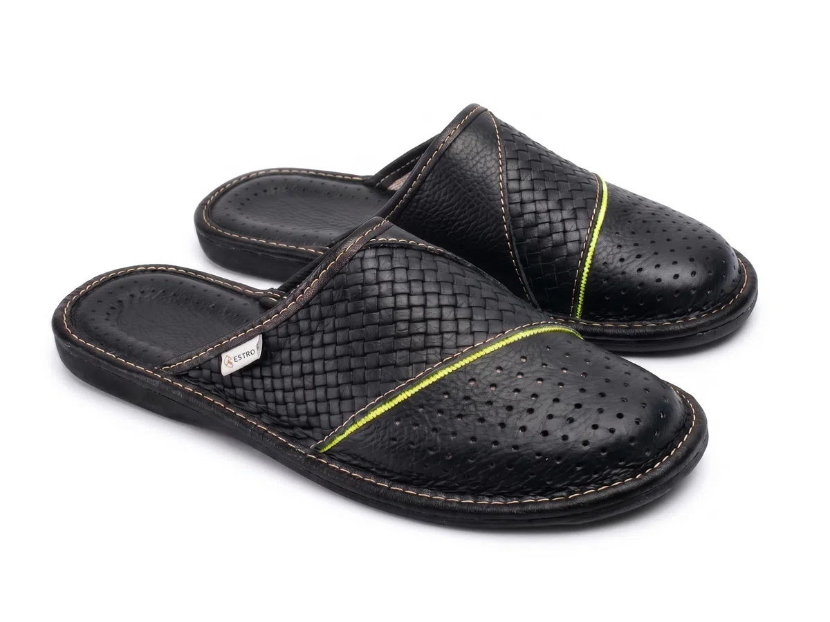 ESTRO Pantofole Ciabatte Uomo Casa Pantofola Ciabatta Vera Pelle M66