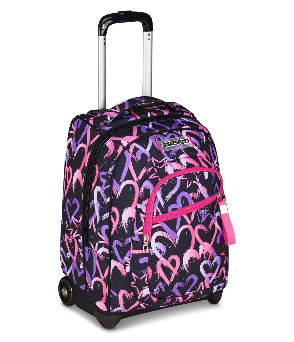 Seven Zaino Trolley, Scuola Elementare, Doppio Uso, Doppio Scomparto, Spallacci a Scomparsa, Bambina, Lovely Elements, rosa
