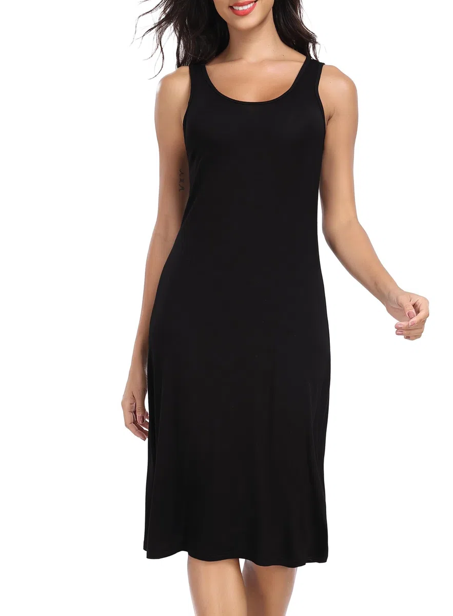 Lovasy Sottovesti da Donna Lungo Abito Sottoveste con Spalla Larga Sexy Lingerie Sottoveste Gonna Elegante Camicia da Notte Senza Maniche