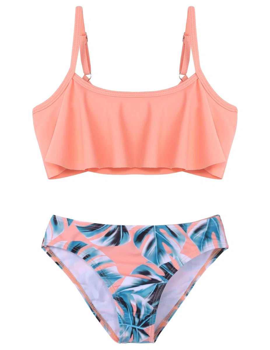 Arshiner Set Bikini per Bambine, Costumi da Bagno a Due Pezzi, con Volant, per Bambini, Slip Bikini con Volant, Costumi da Bagno, Abbigliamento da Spiaggia, Set da Bagno per Bambini dai 5 ai 14 Anni