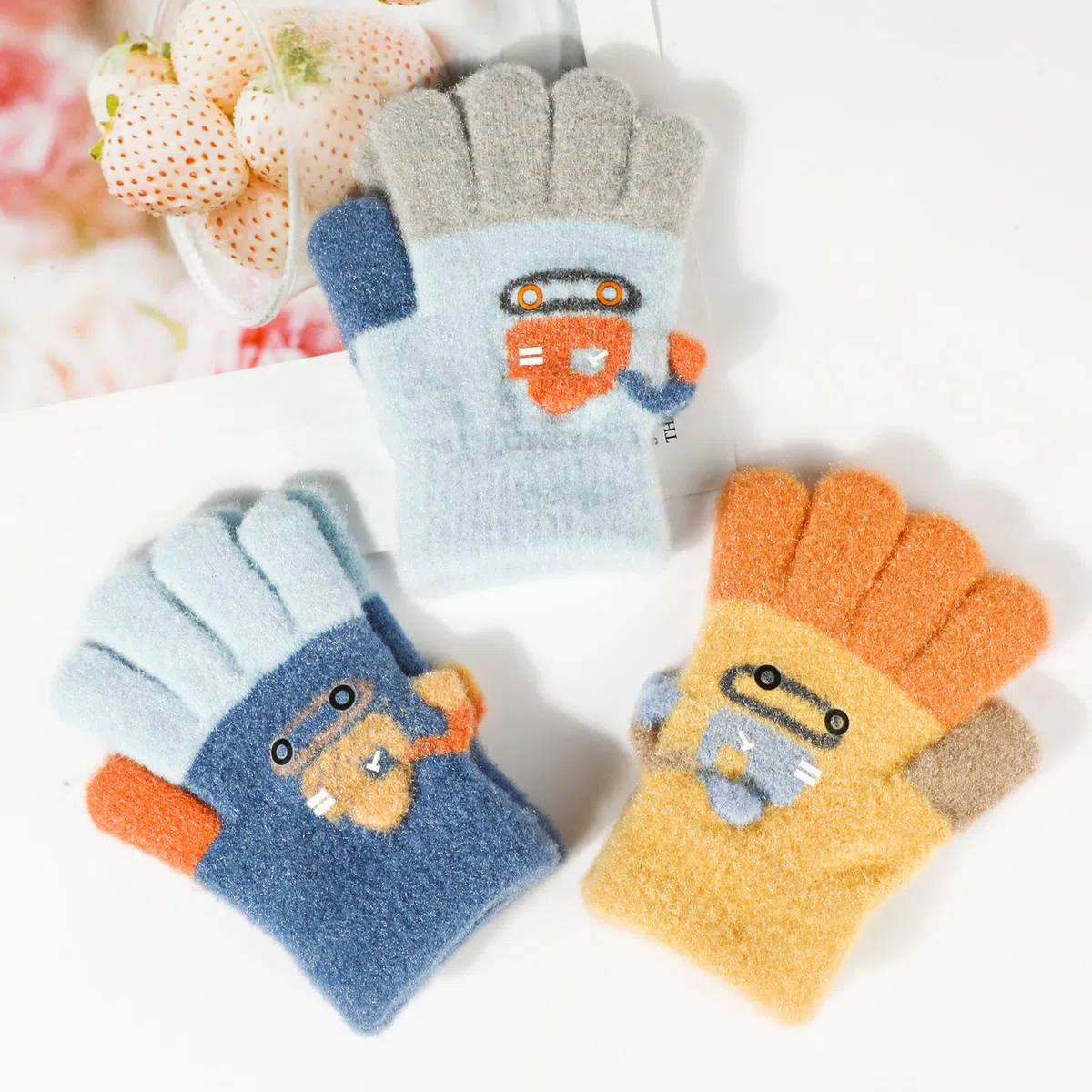 QKURT 3 Paia Guanti Magici per Bambini, Guanti Invernali in Maglia Guanti per Bambini Elastici Guanti Termici con Dita Intere Guanti Natalizi di Compleanno per Ragazze Ragazzi da 1 a 5 Anni