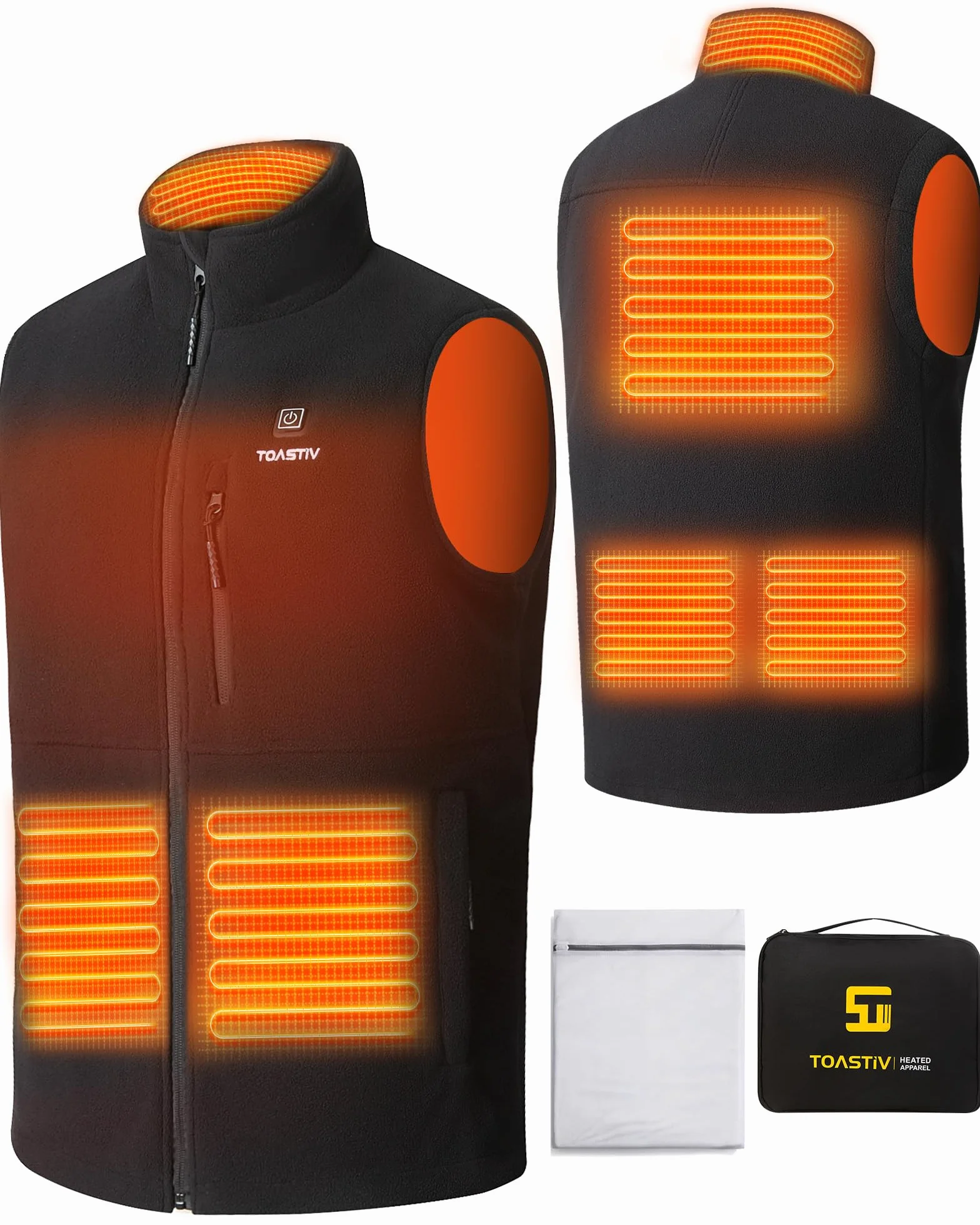 Gilet Riscaldato in Pile Uomo, Gilet Riscaldato Elettrico con 3 Temperature, 6 Zone di Riscaldamento, Giacca Riscaldata USB, Gilet Riscaldato per Attività Outdoor (Senza Batteria)