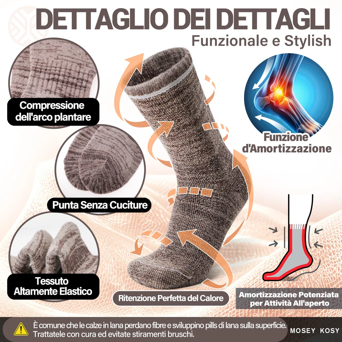 MOSEY KOSY 4 Paia Merino Wool Calze da Camminata Escursionismo Boot Termiche Extra Spesse Calde Inverno Comode Crew Morbide Imbottite Lavoro Donna Uomo