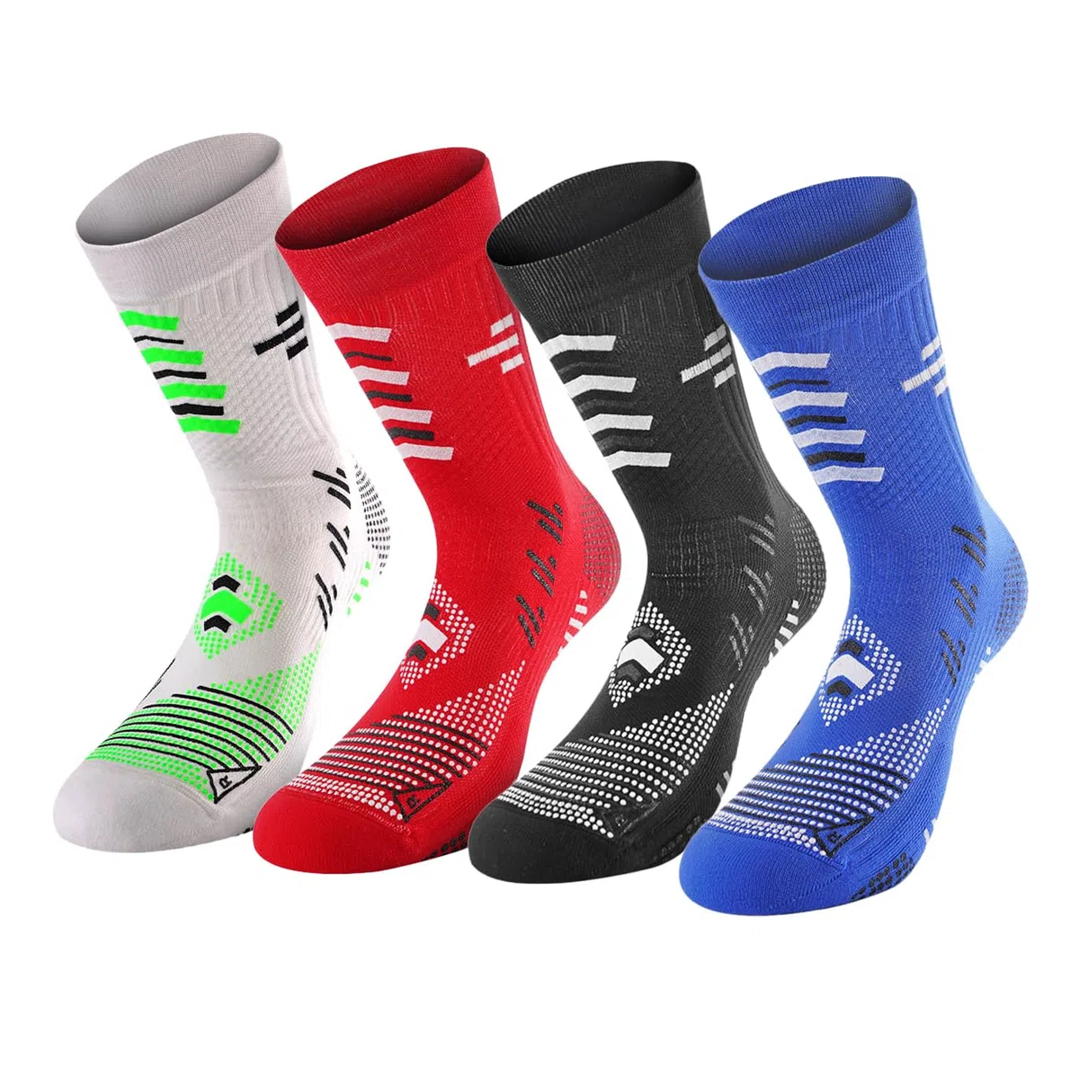 R-EVENGE Kit 4 Calze Tecniche da Calcio con inserti antiscivolo e protezione per tibia e tendine.