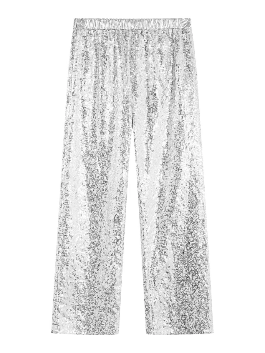 TiaoBug Pantaloni da Danza Moderna Jazz Ballo Latino Bambina Pantaloni di Paillettes da Ballo di Strada Hip Hop Pantaloni a Gamba Larga da Danza Ginnastica Costumi Spettacoli