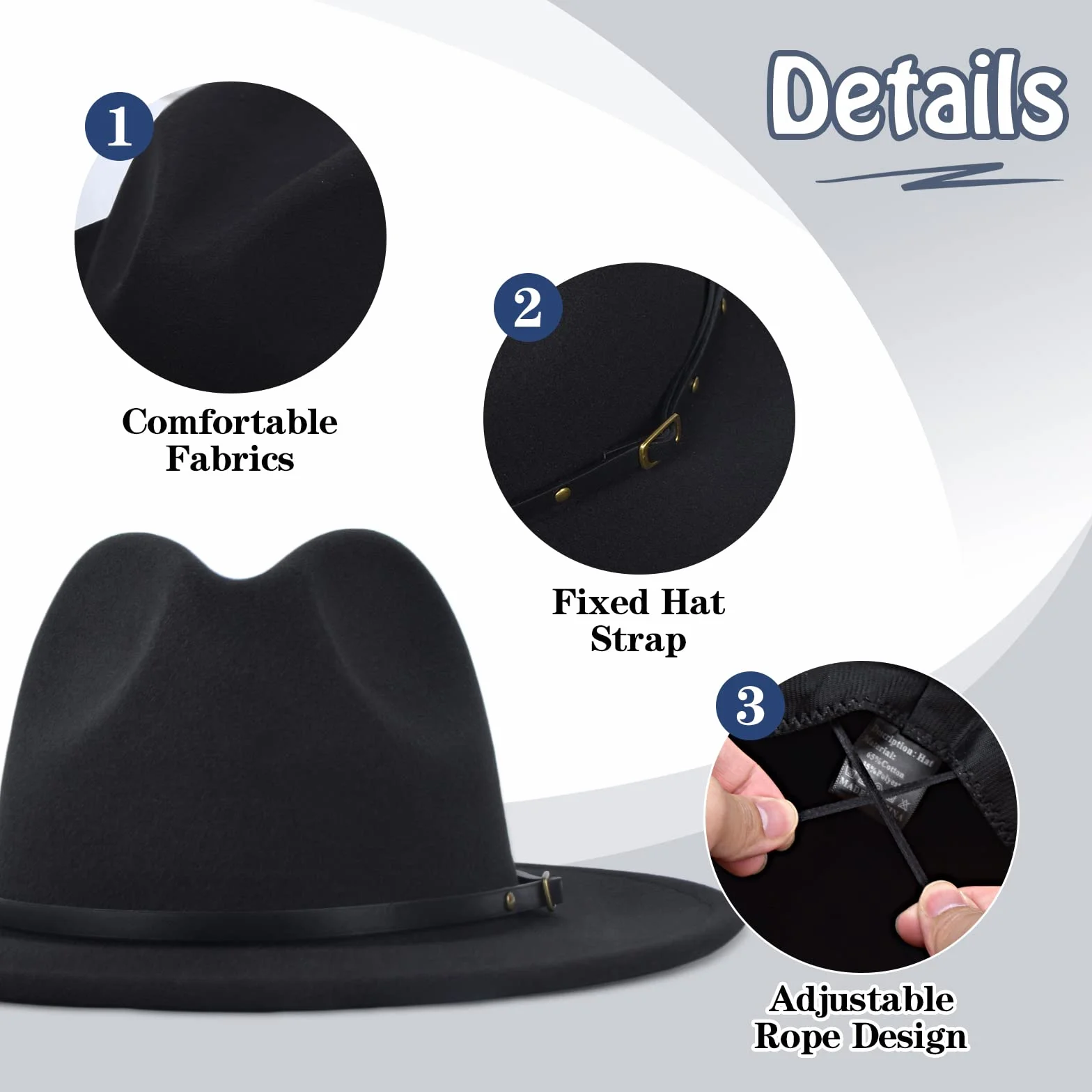 Uomo Donna Cappello Fedora Jazz Trilby Berretti Cappelli a Tesa Larga - Cappello in Feltro Autunno Inverno Regolabile 56-58CM