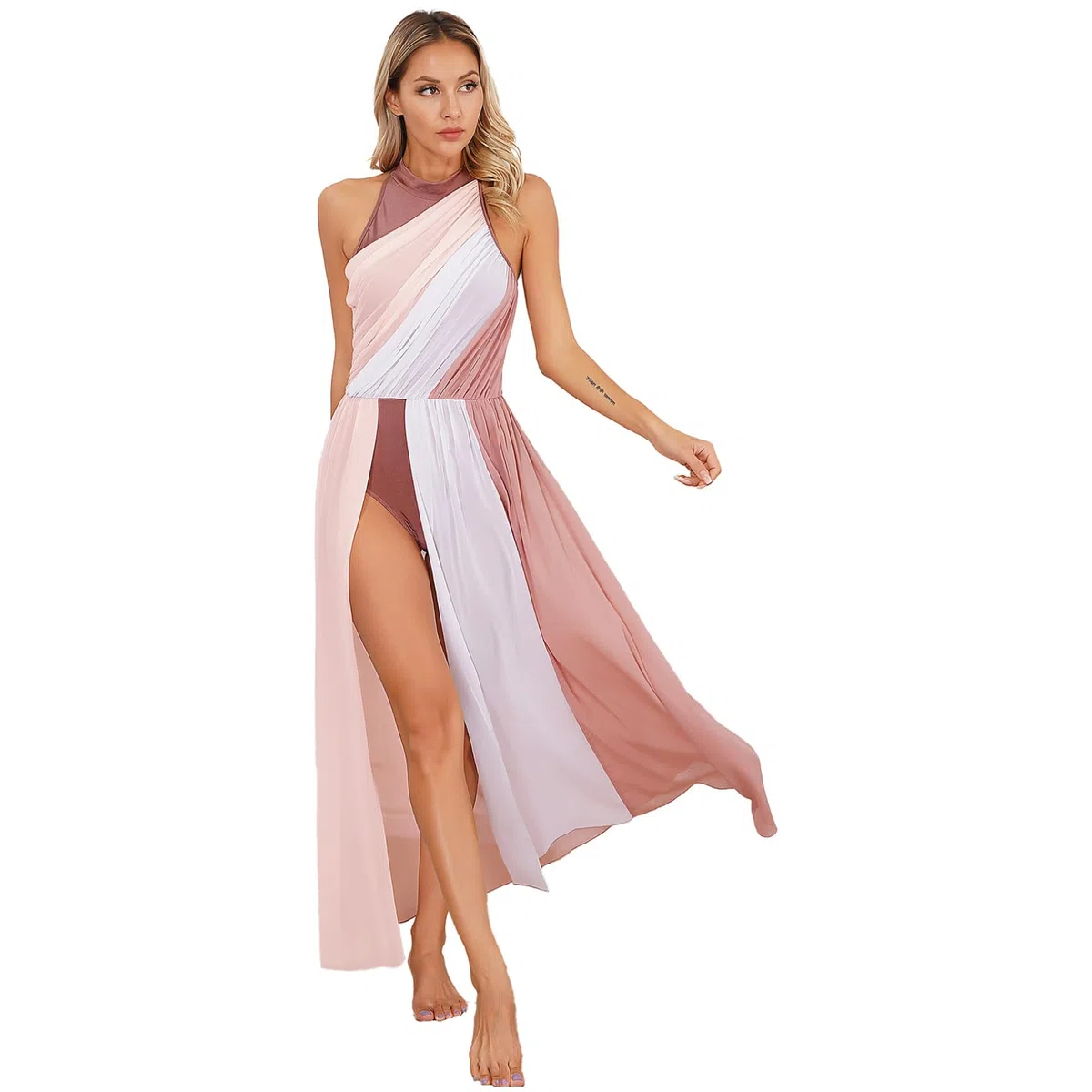 Freebily Abito da Ballo Latino Lirico Contemporaneo Donna Strass Leotards da Danza Classica Moderna Ballerina Senza Maniche Vestito da Danza Samba Rumba Salsa Ginnastica