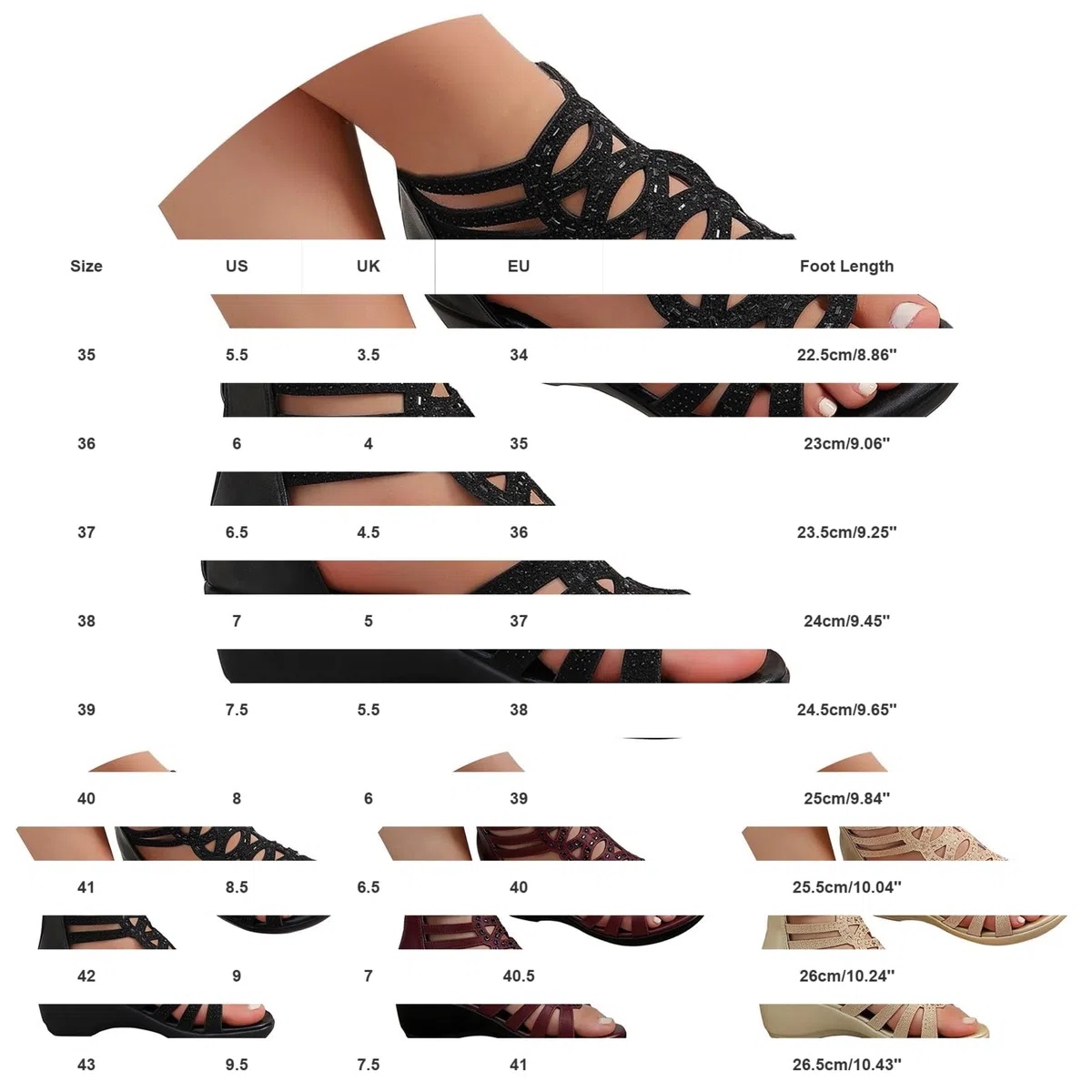 Sandali donna con zeppa e design traforato con dettagli lucidi chiusura con zip sul retro stile elegante ideali per serate speciali e uscite