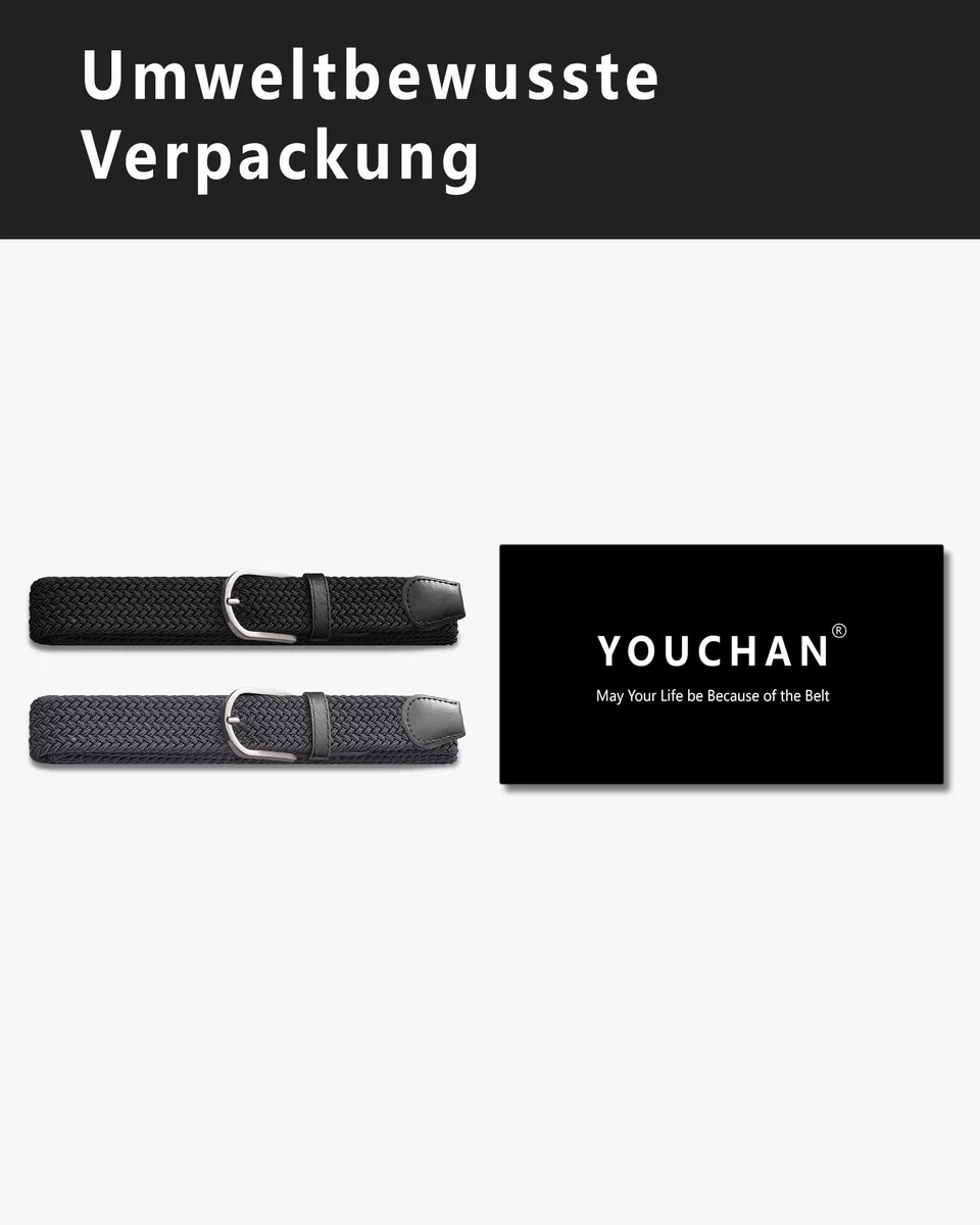 YOUCHAN 2 Cinture Elastiche Intrecciate da 3.3 cm per Uomo e Donna, Cinture Regolabili Elasticizzate per Jeans, Pantaloni Casual e Sportivi – Multicolore