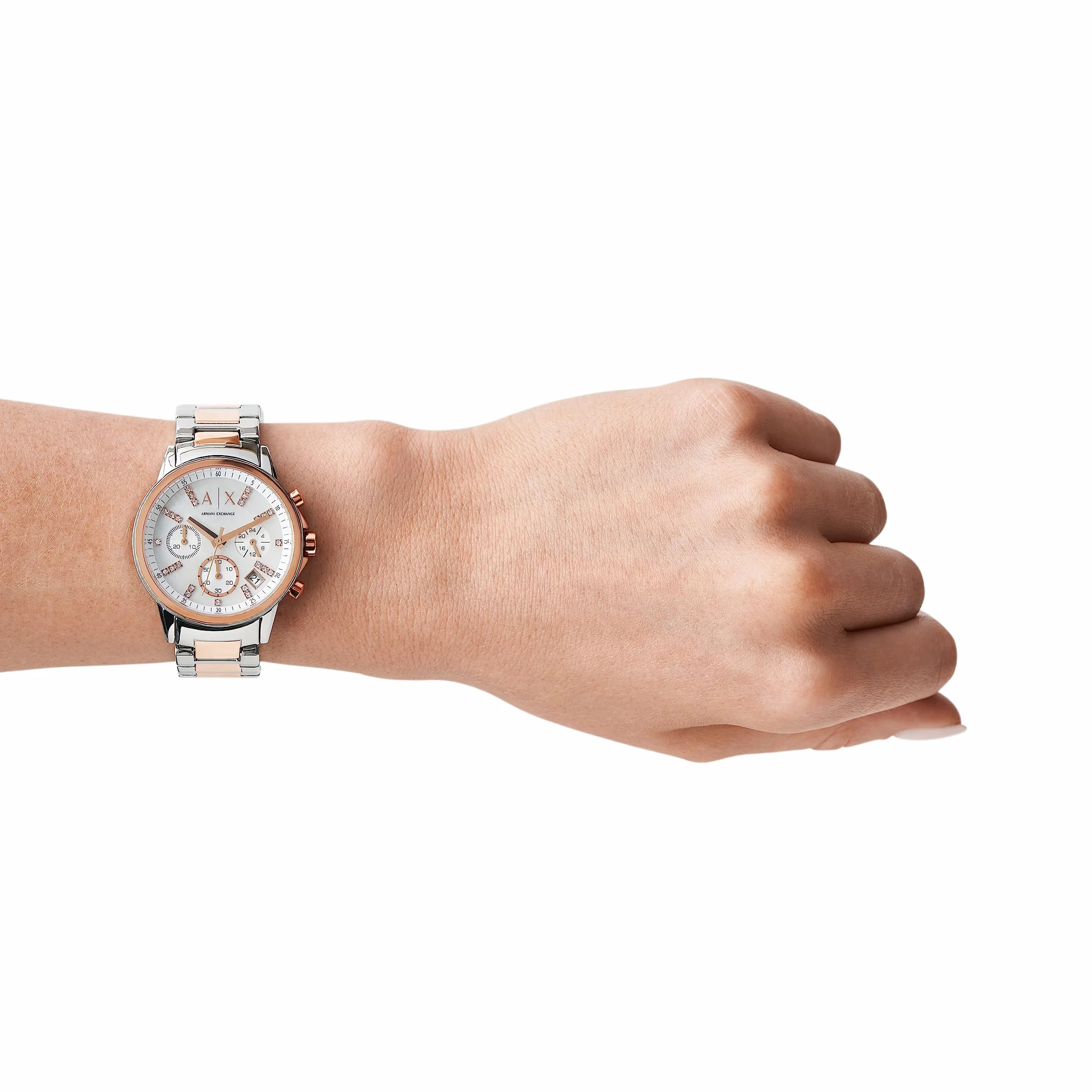 Armani Exchange Orologio da donna, Movimento cronografo al quarzo e cassa da 36 mm con cinturino in acciaio inossidabile