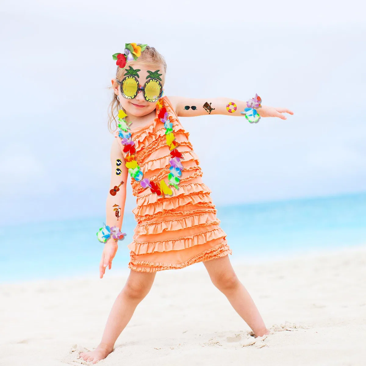 FUIPVGI Set di 9 pezzi con gonna hawaiana Leis Hula, ghirlande hawaiane, gonna hawaiana da donna, top bikini con fiori, per adulti, per travestimento estivo, spiaggia, notte, bar, feste tropicali