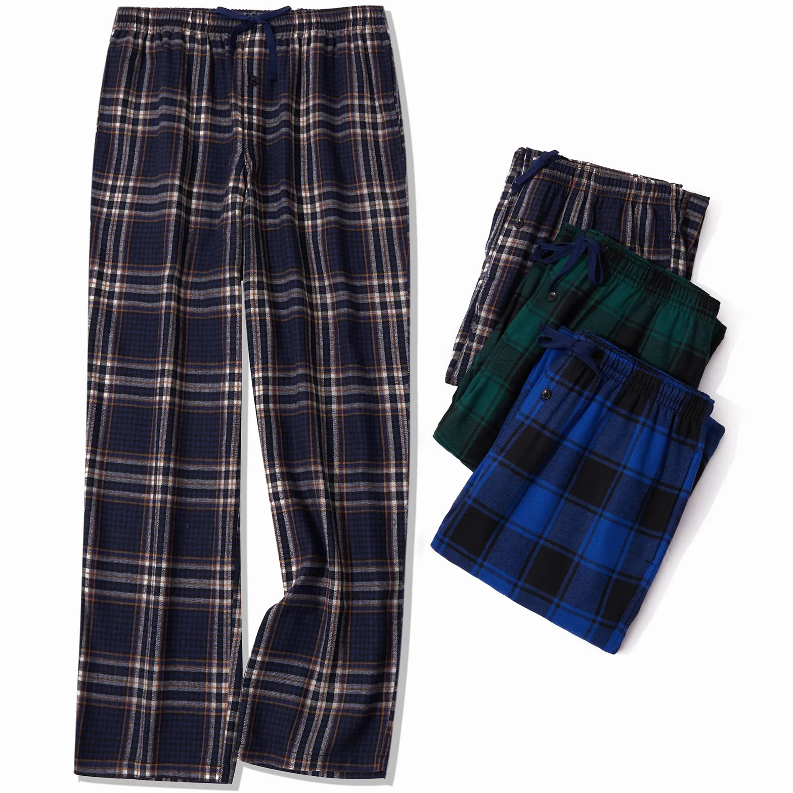 Pantaloni del pigiama da uomo in flanella di cotone con tasche laterali e coulisse, pantaloni da notte lunghi e rilassanti per la casa