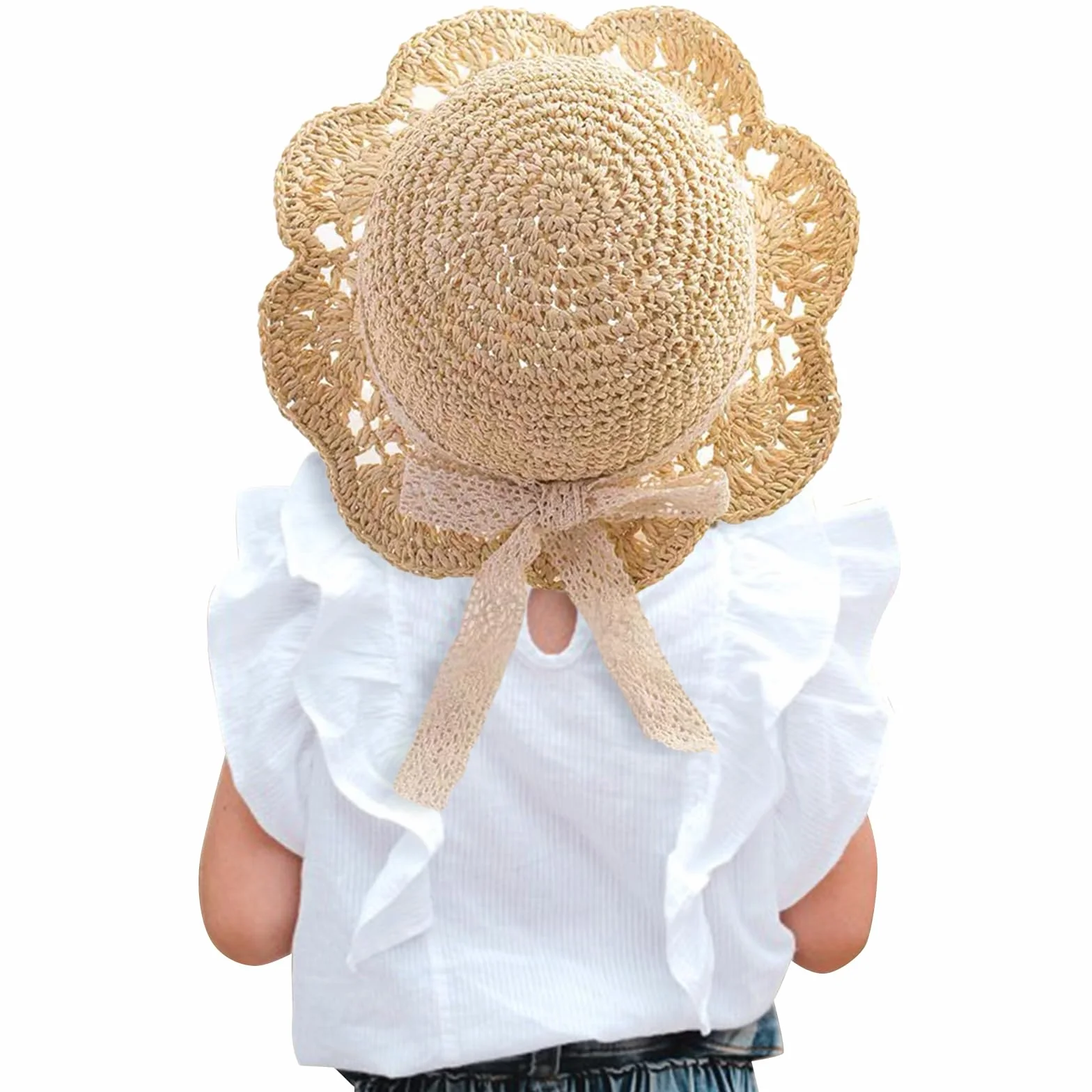 Winmany Cappello Paglia per Bambina Cappello Sole Estivo per Bambini con Fiocco Cappelli Pieghevoli per La Protezione Solare della Spiaggia per 2-6 Anni