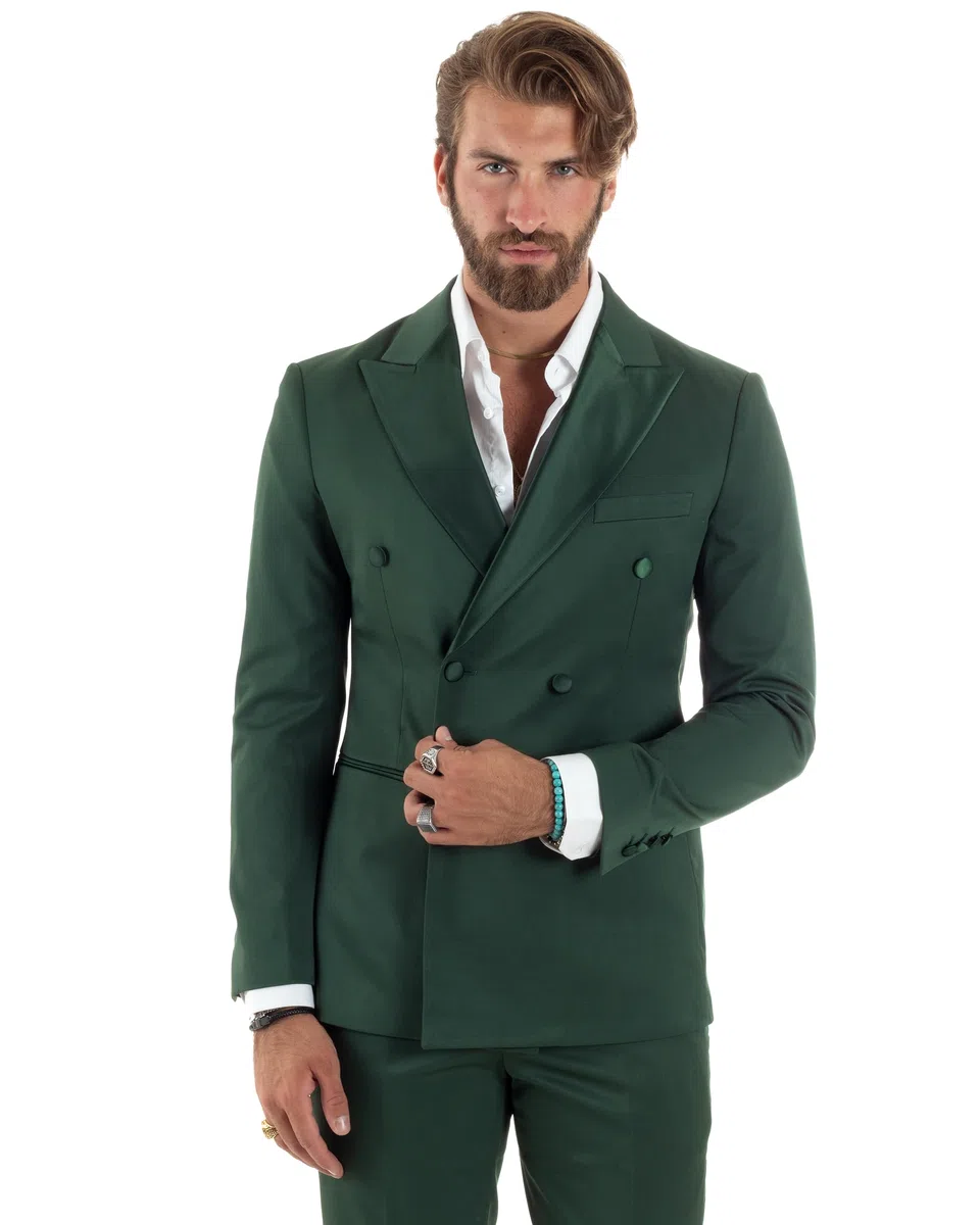 Abito Uomo Doppiopetto Vestito Completo Giacca Pantaloni Bottoni Revers Raso Elegante Smoking Vari Colori