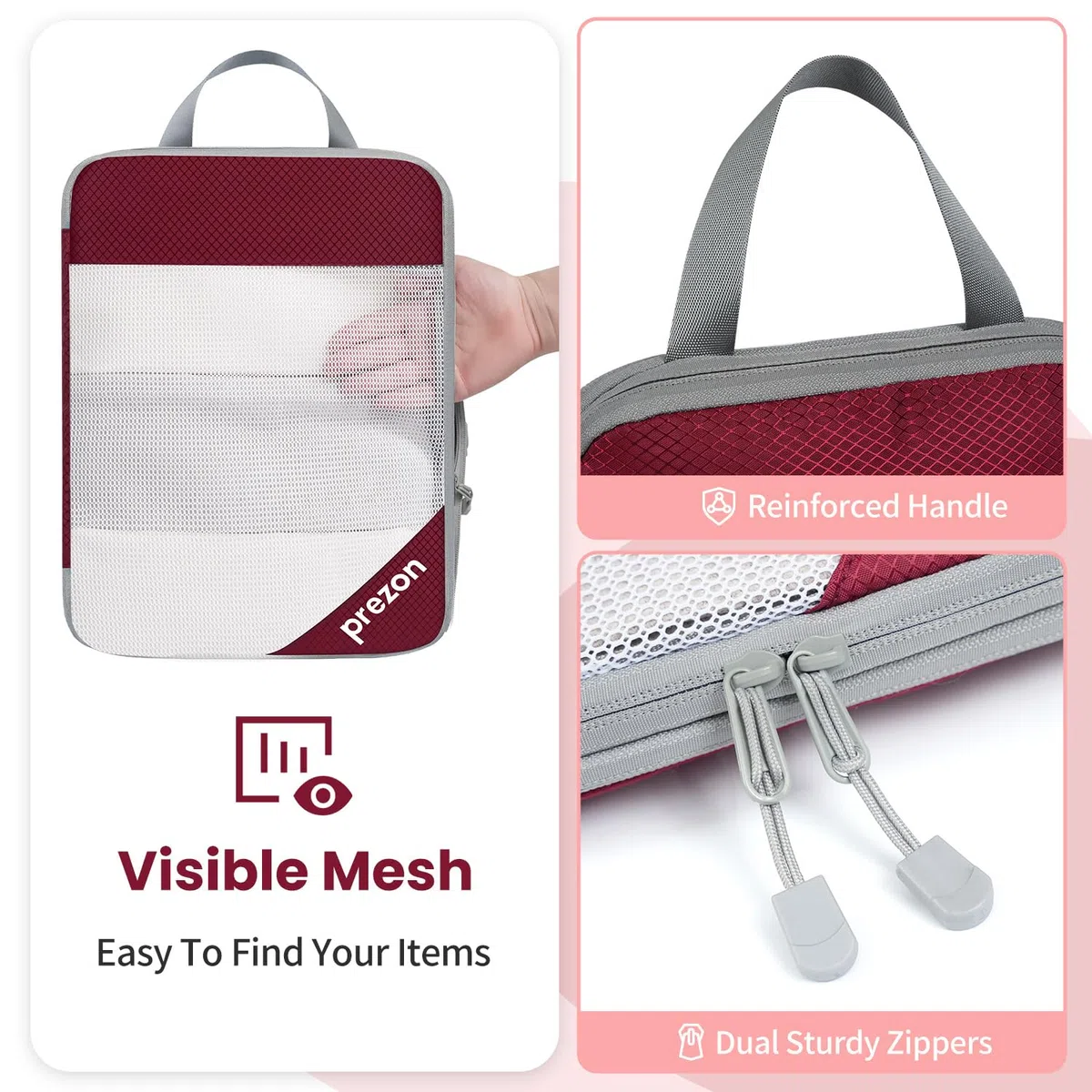 Set 6 Pezzi Cubi Compressionali Cavi Versatili, Design Apertura Totale Visibile, Salvaspazio E Leggeri, Materiale Cationico Personalizzato, Organizzatore Valigie Portatile E Resistente, Bordò