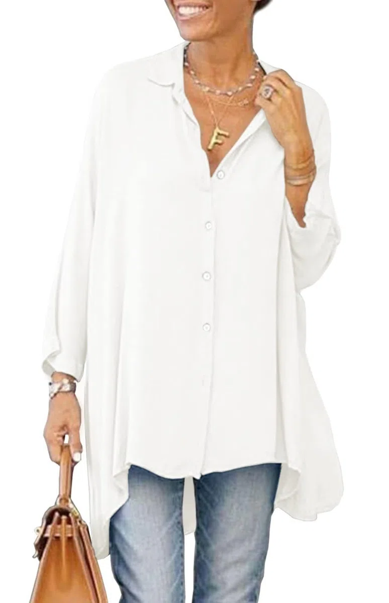 Cicy Bell Camicetta da Donna con Scollo a V T-Shirt a Maniche Lunghe in Raso con Bottoni Top a Tunica Casual