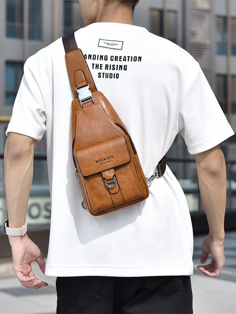 Borse a spalla da uomo,Borsello Tracolla Zaino Monospalla Pelle Borsa a Tracolla Piccolo Impermeabile Spalla Sling Bag (Marrone Chiaro 1)