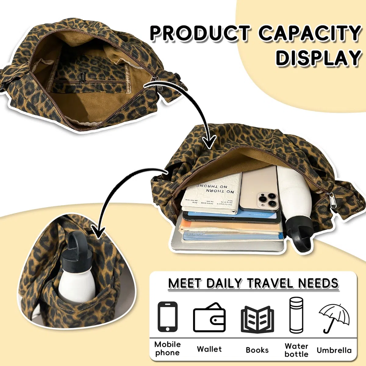Cavans - Borsa a tracolla unisex, grande da donna, in tessuto, per uso quotidiano, ufficio, scuola, viaggi