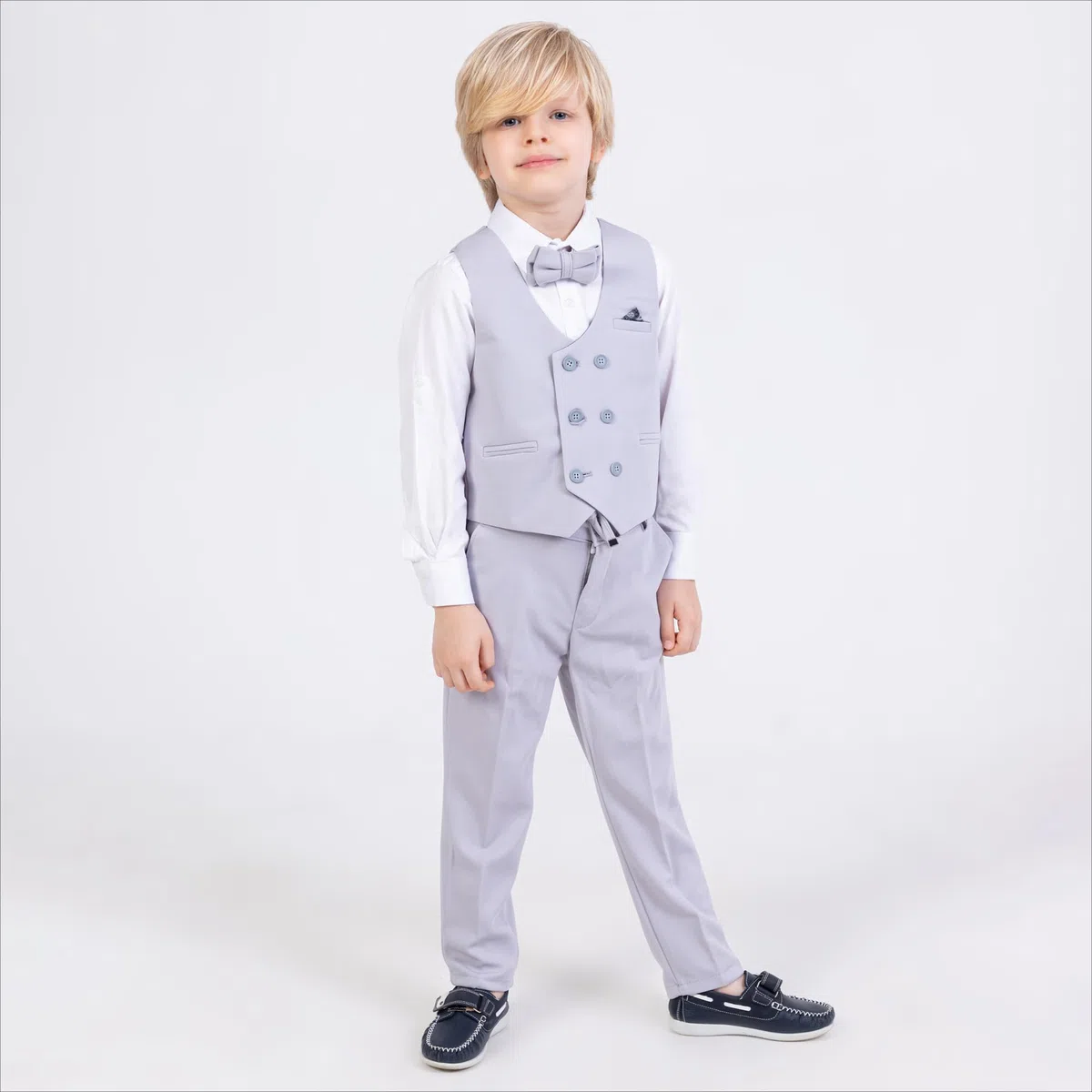 Gilet per ragazzi | Set di 4 pezzi camicia, pantaloni, gilet e papillon | Abbigliamento formale e per feste per ragazzi di età compresa tra 1 e 13 anni
