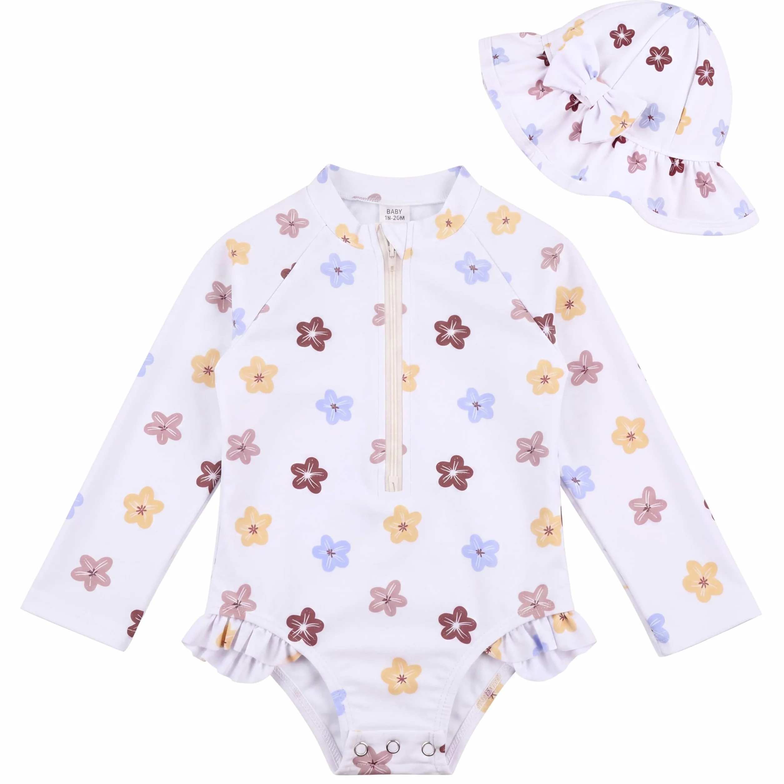 Costumi Interi per Ragazze Maniche Lunghe con Cerniera 0-3 Anni, Costume da Bagno Bambina, UV 50+ con Cappuccio, Elastico Morbido Stampato Fragola Fiore Fiocco