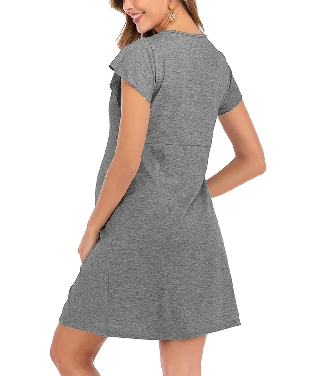 SHEKINI Camicia da Notte Premaman Donna Manica Corta Abbigliamento maternità Confortevole per Il Post Parto