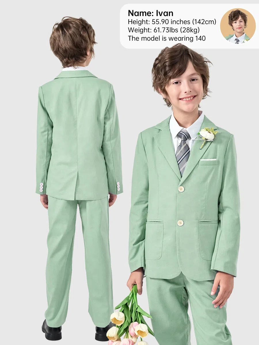 LOLANTA 2 Pezzi Completo Giacca e Pantaloni in Lino per Bambino, Abito Cerimonia Elegante Bambino, Ragazzi Paggetto Matrimoni Battesimo Abito in Lino Suit Set, Giacca+Pantaloni