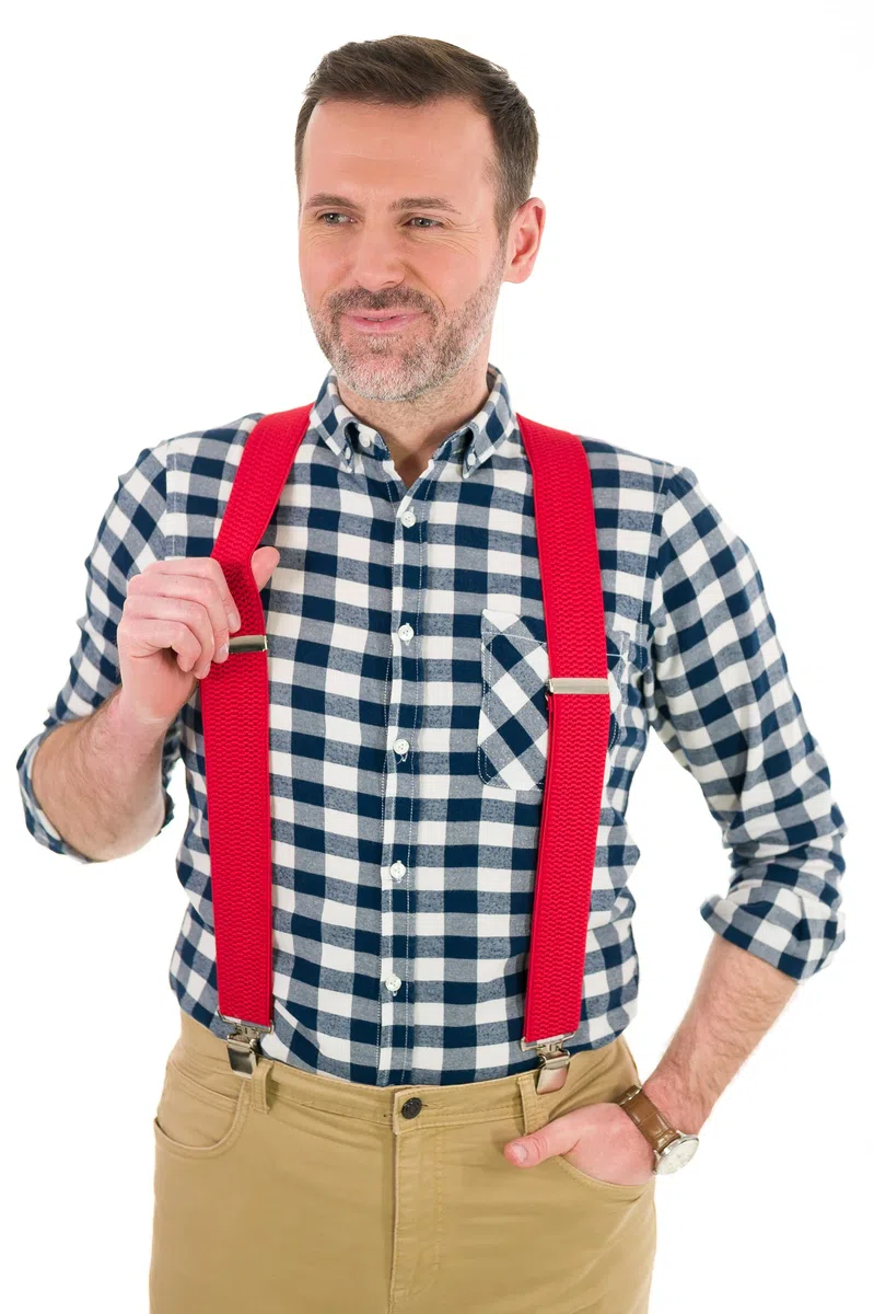 Bretelle da Uomo a Forma di X con Pelle Marrone, Extra Larghe, 5 cm