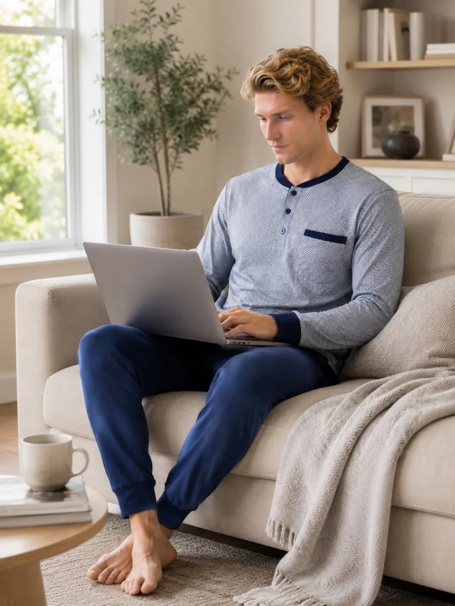 o-day Vanue Pigiama Uomo Cotone Leggero Lungo Primaverile M-XXL
