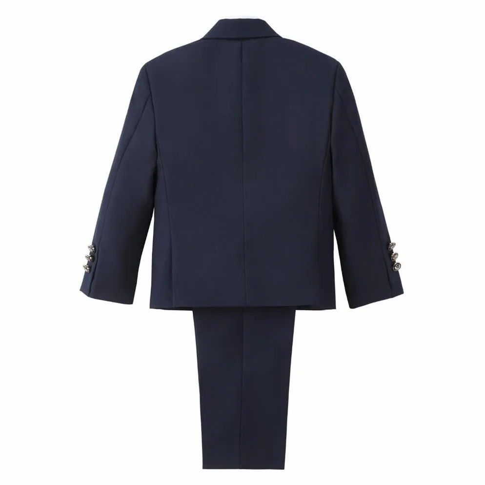 Lito Angels Smoking Blu Navy Completo Elegante per Bambino, Set 5 Pezzi (Gilet, Giacca, Camicia, Cravatta e Pantaloni) Taglia 2-8 Anni