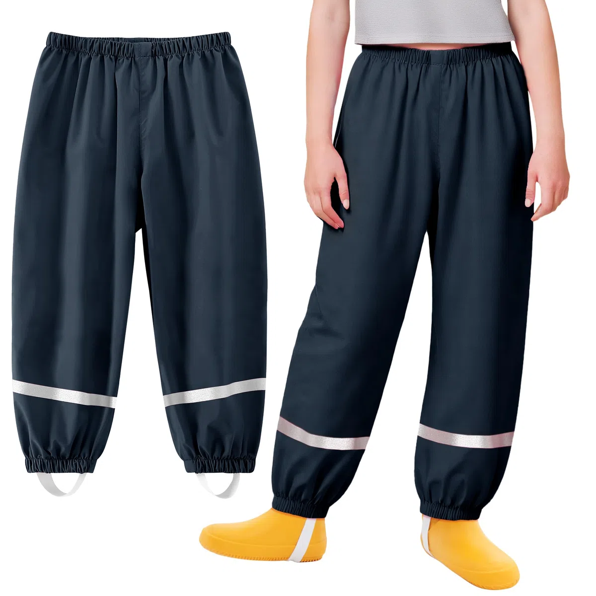 Pantaloni Impermeabili Bambini, Unisex Impermeabile Pantalone Pioggia Leggero Riflettenti Non Imbottiti Salopette Antipioggia Ragazze Ragazzi Outdoor Abbigliamento per 1-10 Anni