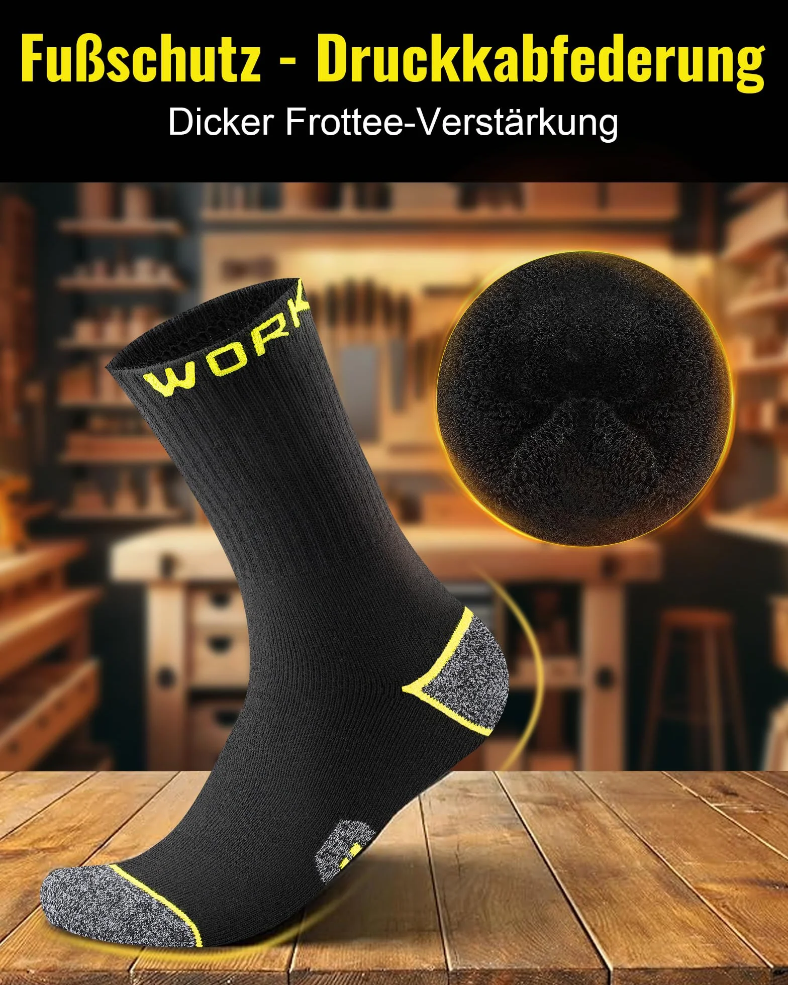 10 paia di calze e calzini da lavoro uomo, termiche, lunghe, imbottite e rinforzate, WORK Socks