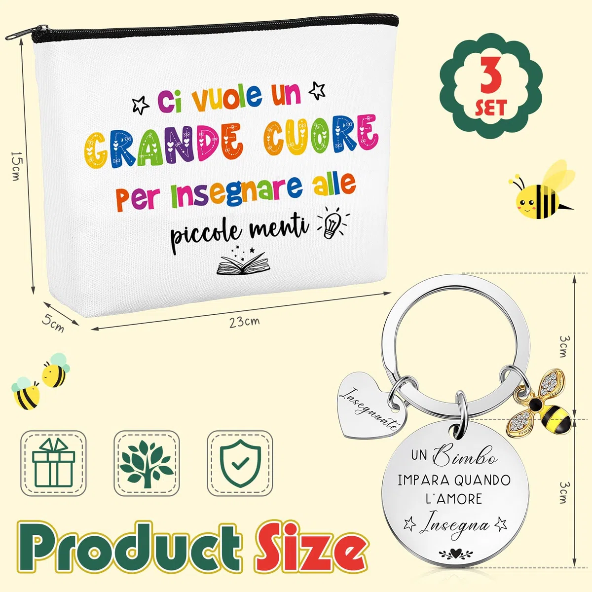 Xuniea 3 Set di Regalo di Apprezzamento Insegnante Borse per Cosmetici per Maestre Portachiavi per Insegnanti Idee Regalo di Laurea Grazie e Addio per Maestre di Scuola Infanzia Primaria (Libro)