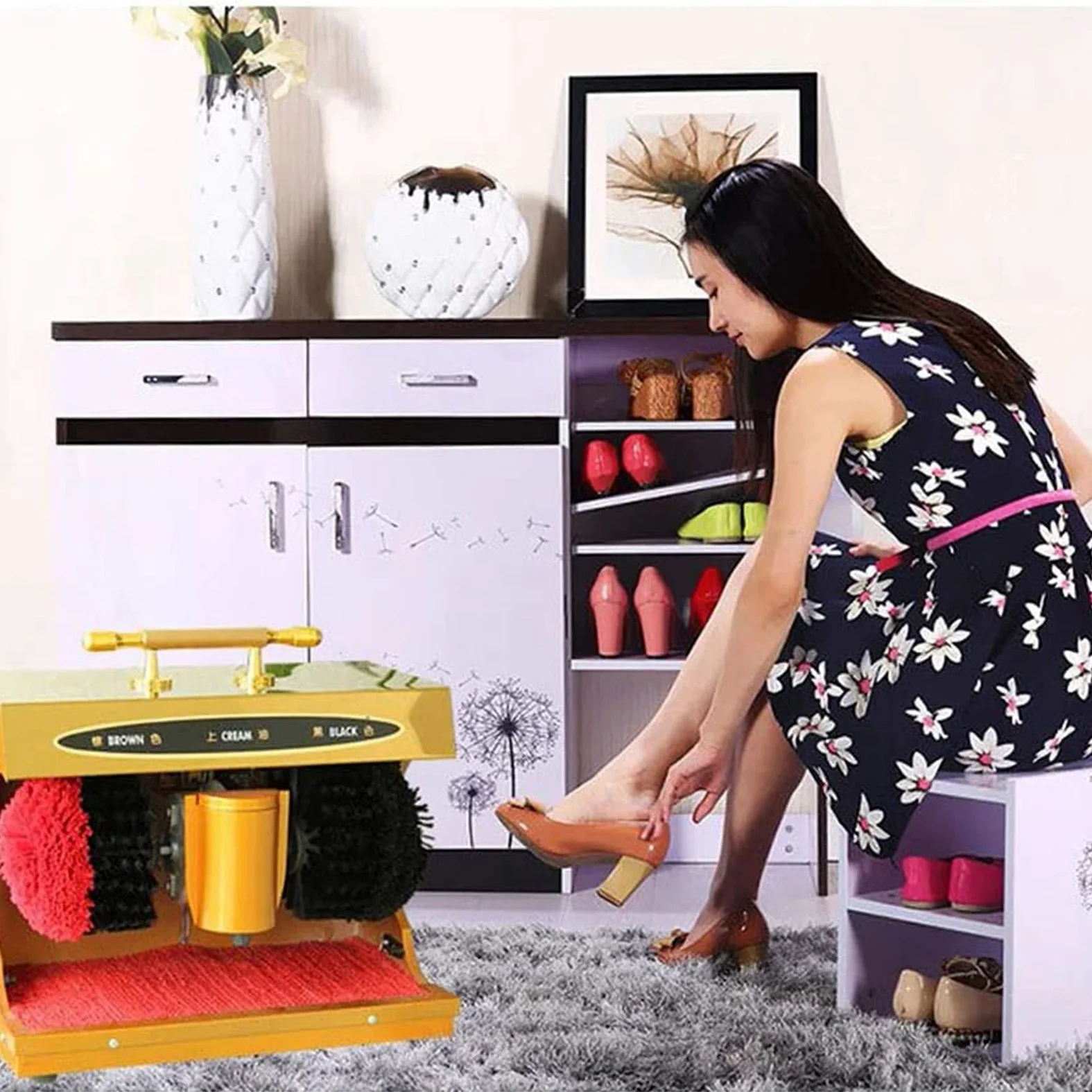 Macchina automatica per lucidare le scarpe, doppia spazzola per una pulizia facile e silenziosa