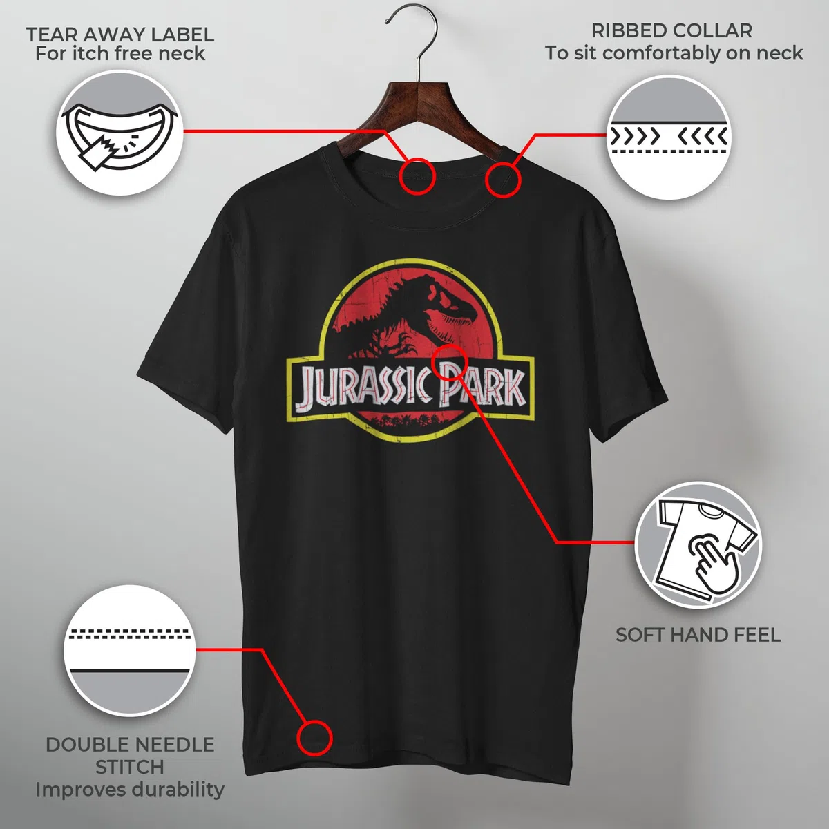 Jurassic Park Men's Classic Movie Logo T-Shirt Uomo