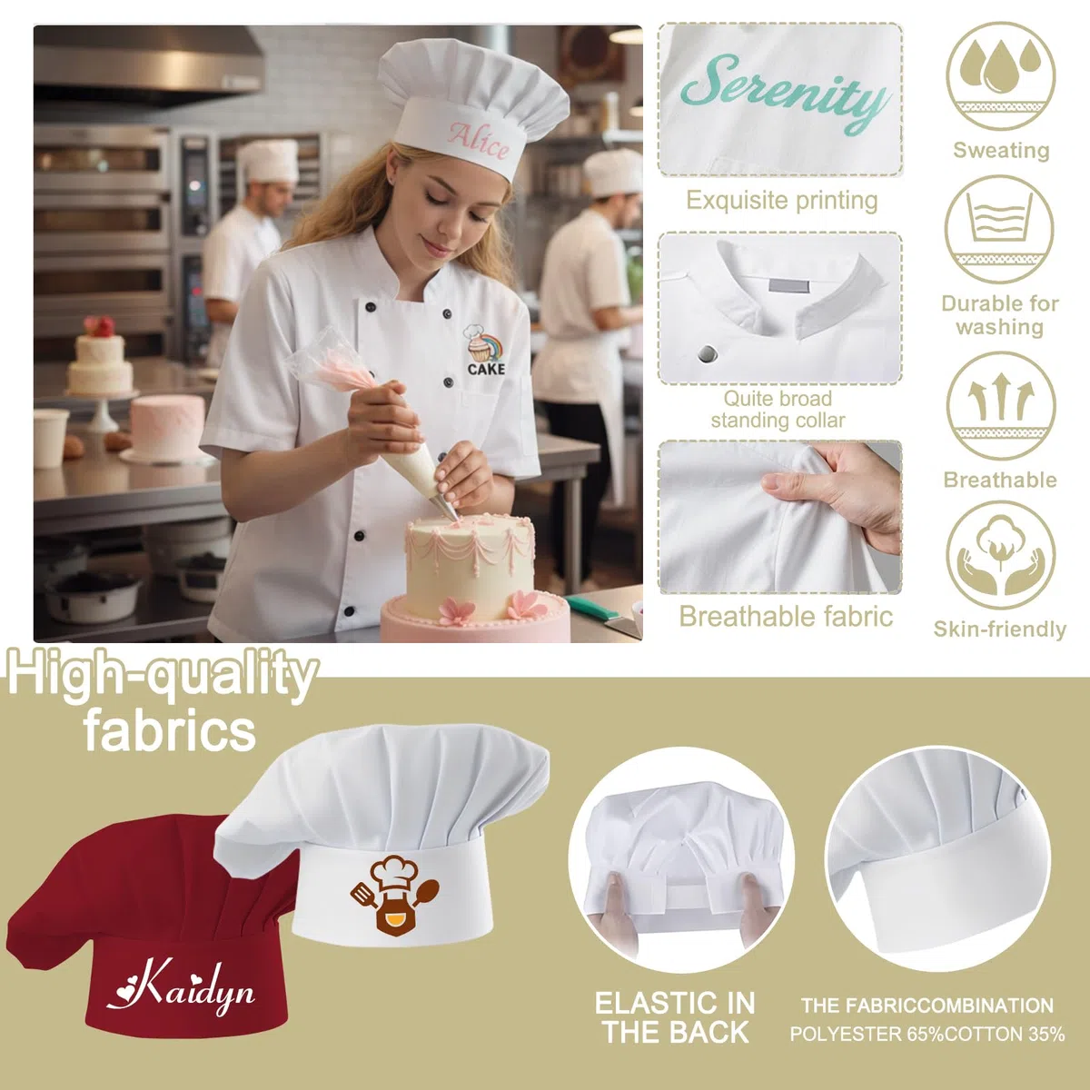 Giacca da Chef Personalizzata Uomo/Donna con Cappello, Logo e Nome – Divisa da Chef Personalizzata, Maniche Corte, Camicia da Lavoro per Pasticceri con Tasca