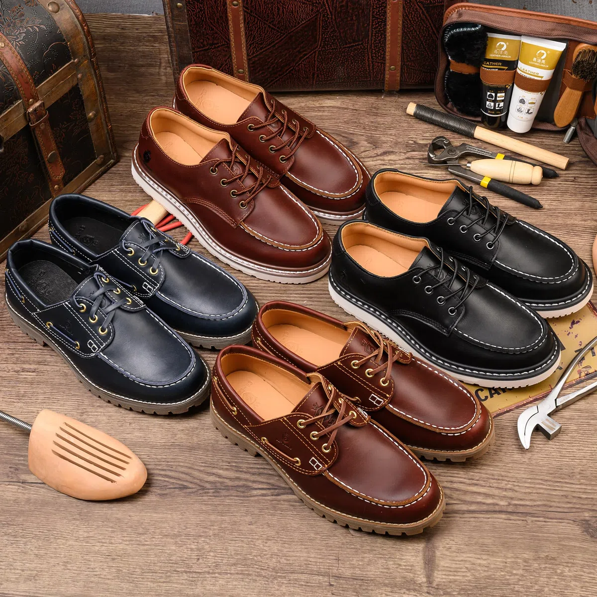 Fatti a Mano Uomo Classico da Barca e da Ponte Scarpe Punta Moc Allacciate Pelle Pieno Fiore Moda