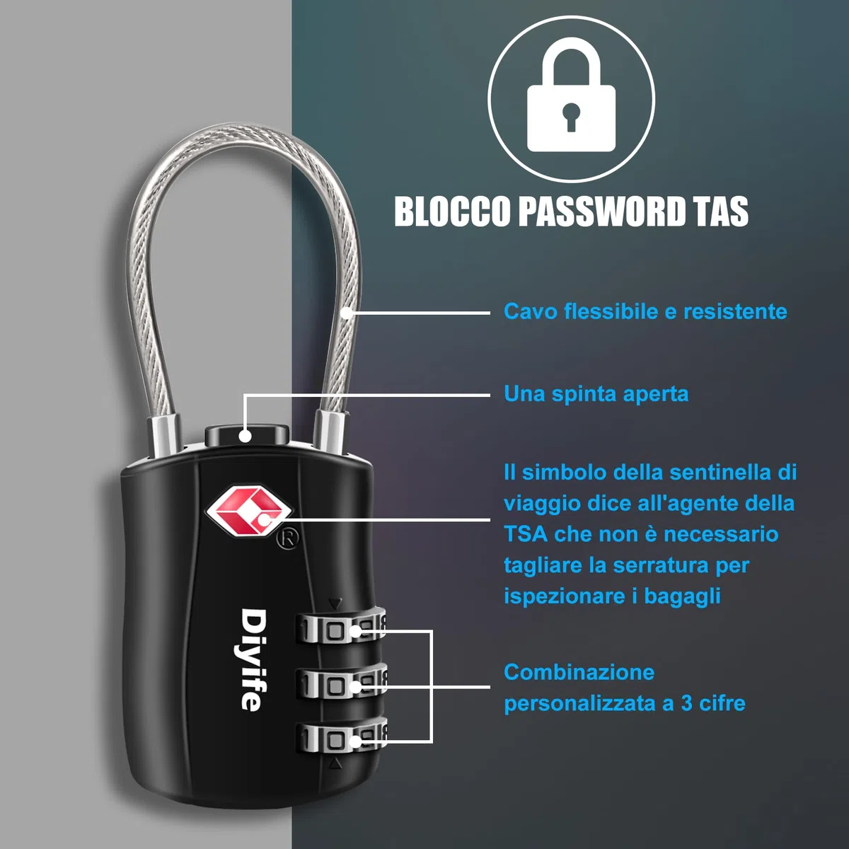 Lucchetti per Valigie, [4 PCS] Diyife TSA Lucchetti per Bagagli,TSA Lucchetti, 3 Cifre Codice Serratura TSA per Viaggio Custodia,Valigie, Armadietti (Nero, Blu, Rosso, Arancia)