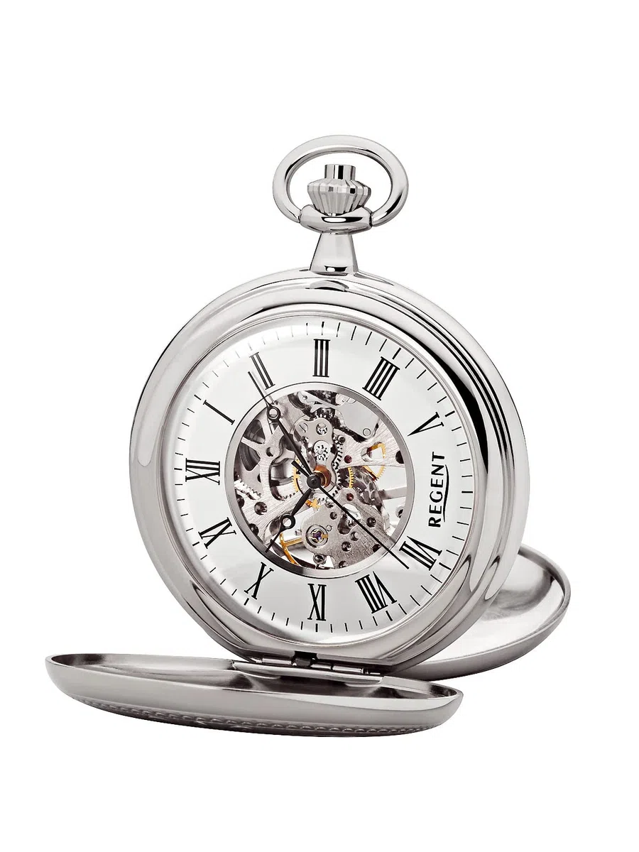 REGENT Orologio da taschino da uomo Savonnette scheletro 51 MM meccanico a carica manuale numeri romani in diverse varianti